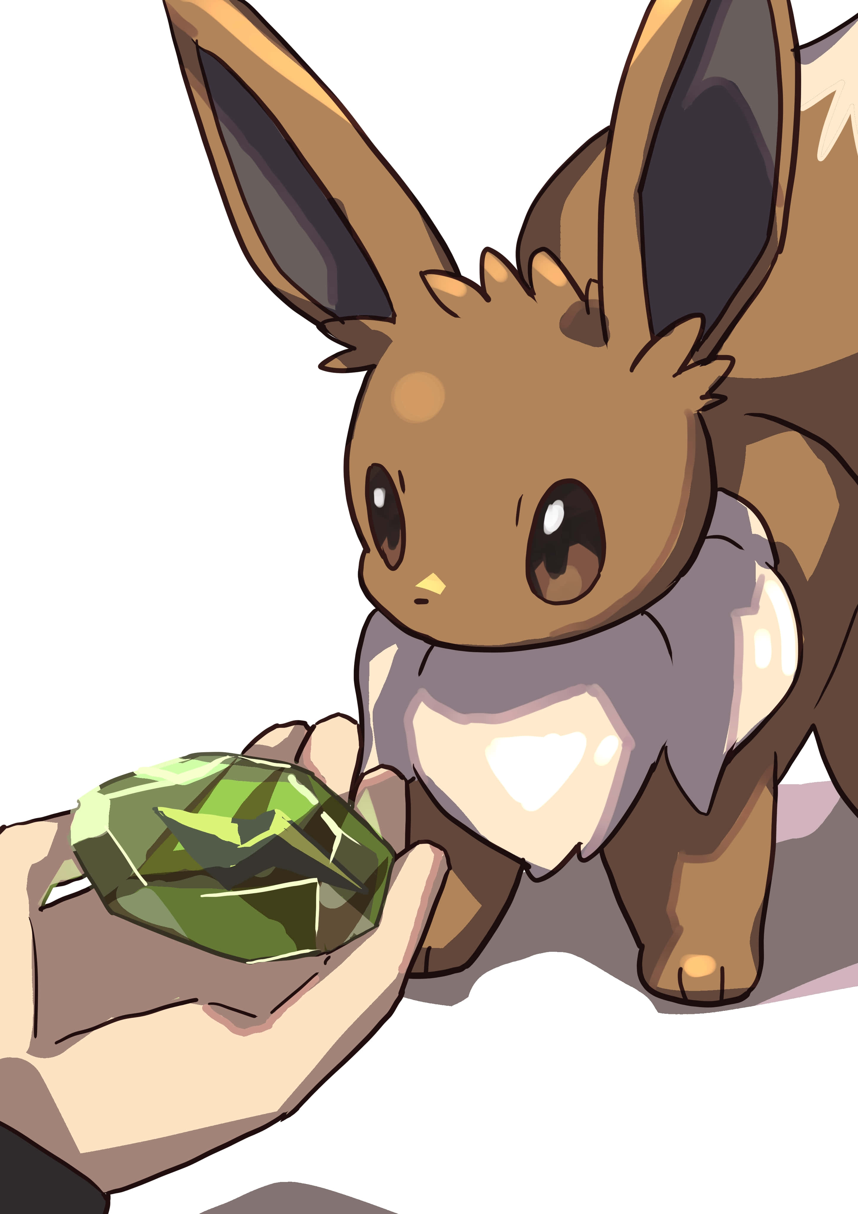 Eevee, green crystal, brown Eevee, 4K Phone Wallpaper