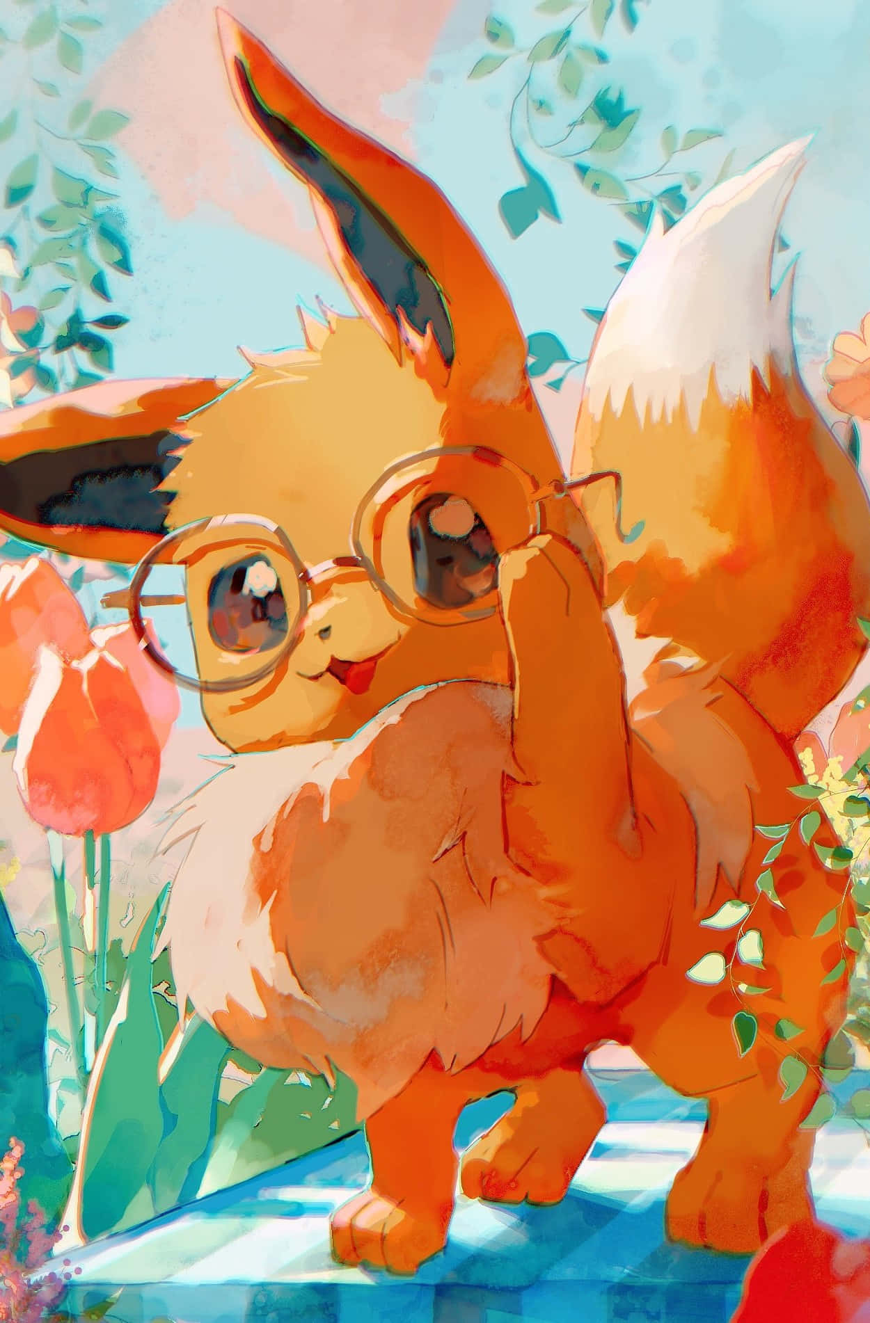 Eevee, glasses, orange fox-like creature, HD Phone Wallpaper