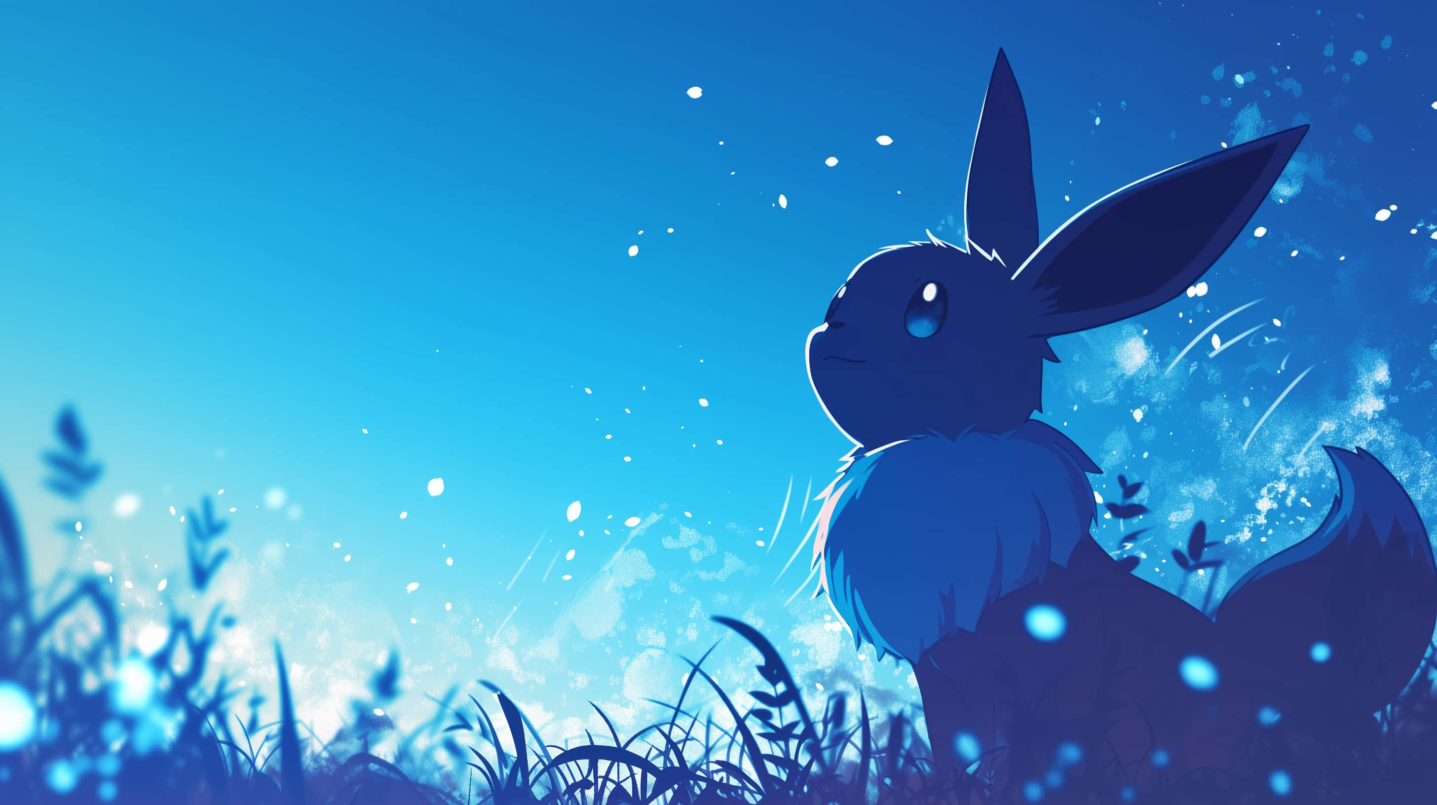 Eevee, mystical blue glow, blue Eevee, 2K Desktop Wallpaper