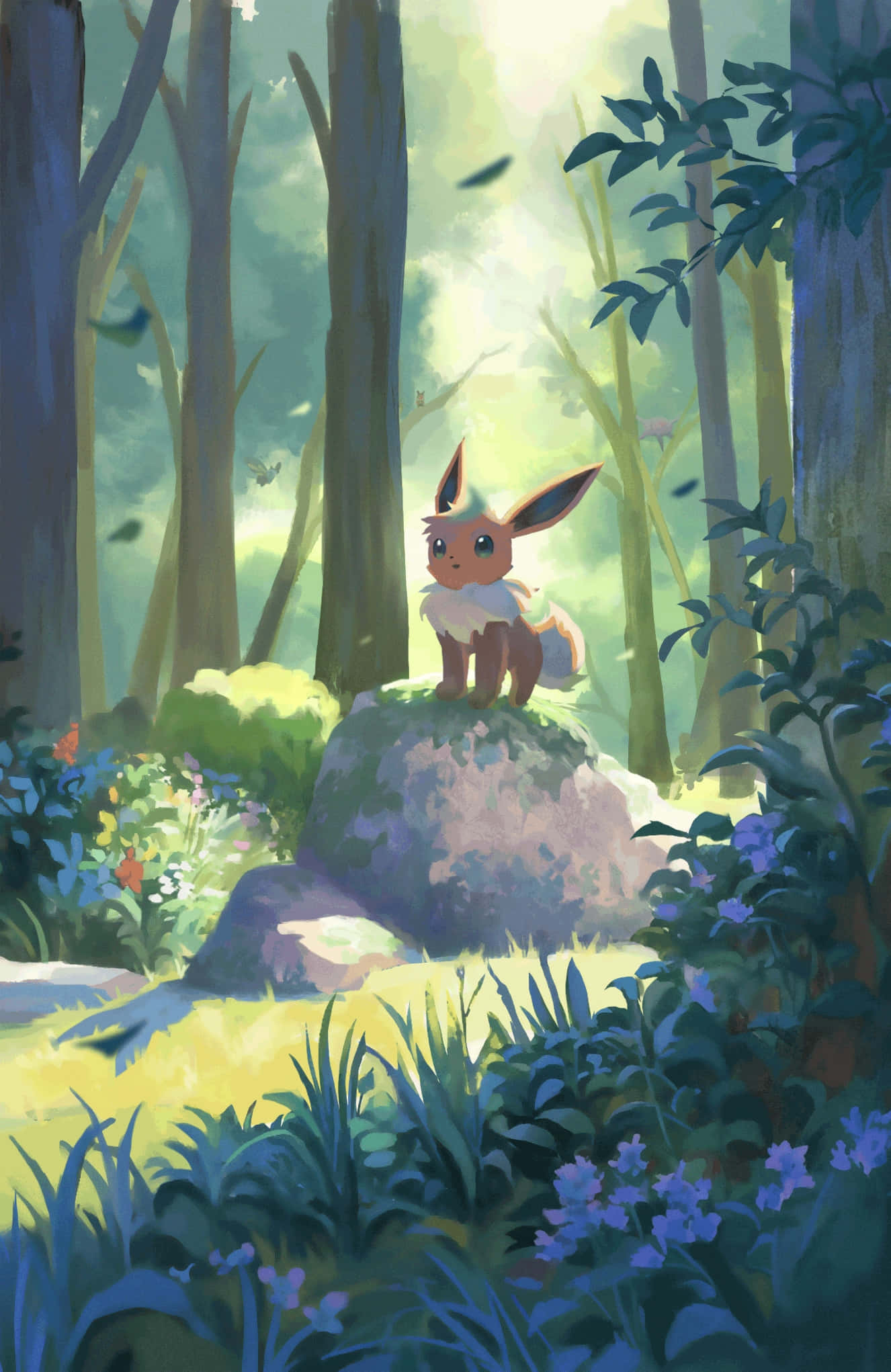 Eevee, forest, sunbeam, Full HD Phone Wallpaper