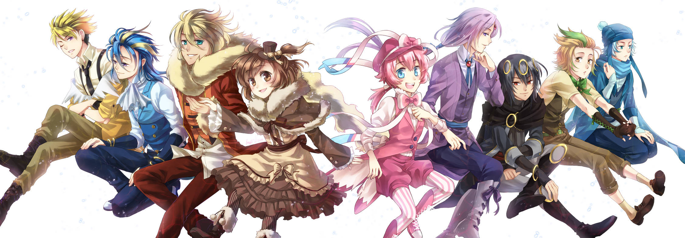 Eevee Evolutions, anime, eight diverse characters, Full HD Desktop Wallpaper
