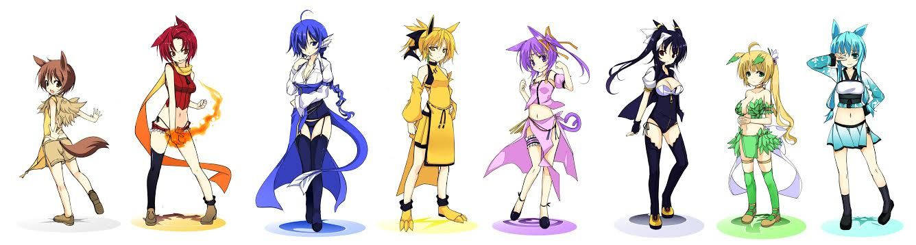 Eevee Evolutions, anime-style female characters, colorful hair, HD Desktop Wallpaper