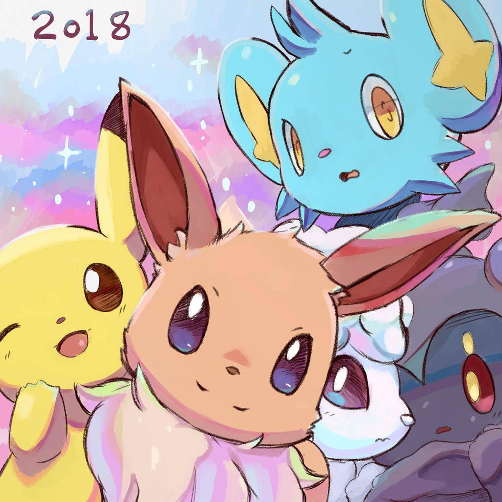 cute eeveelutions, anime-style Pokémon, big eyes, SD Desktop Wallpaper