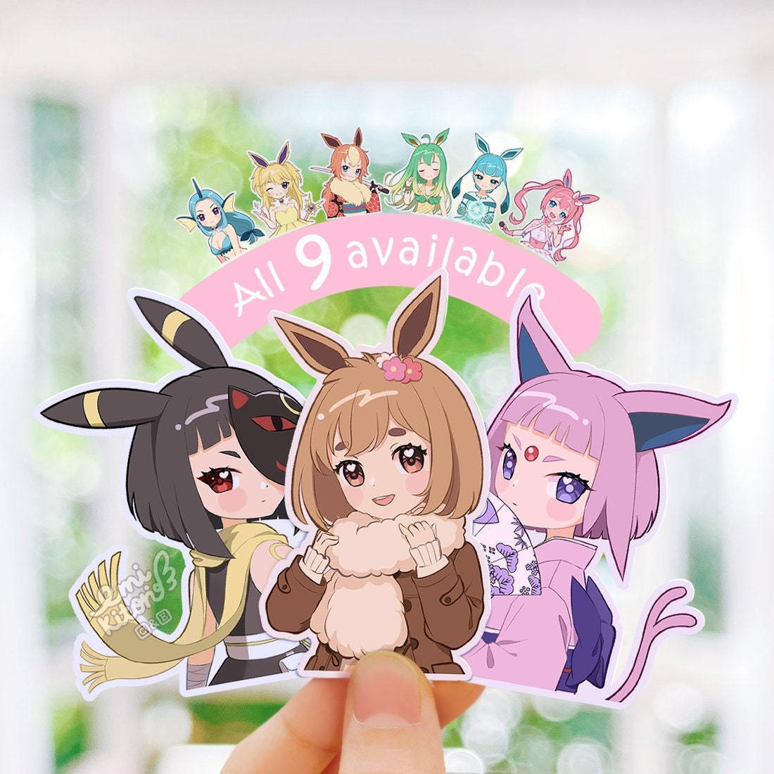 Eevee Evolutions, anthropomorphic girls, animal ears, SD Desktop Wallpaper