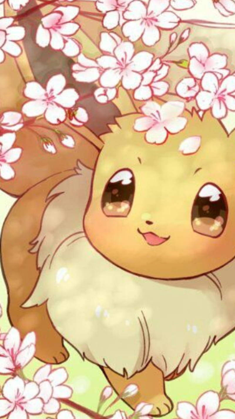 Eevee, anime-style, pink cherry blossoms, HD Phone Wallpaper