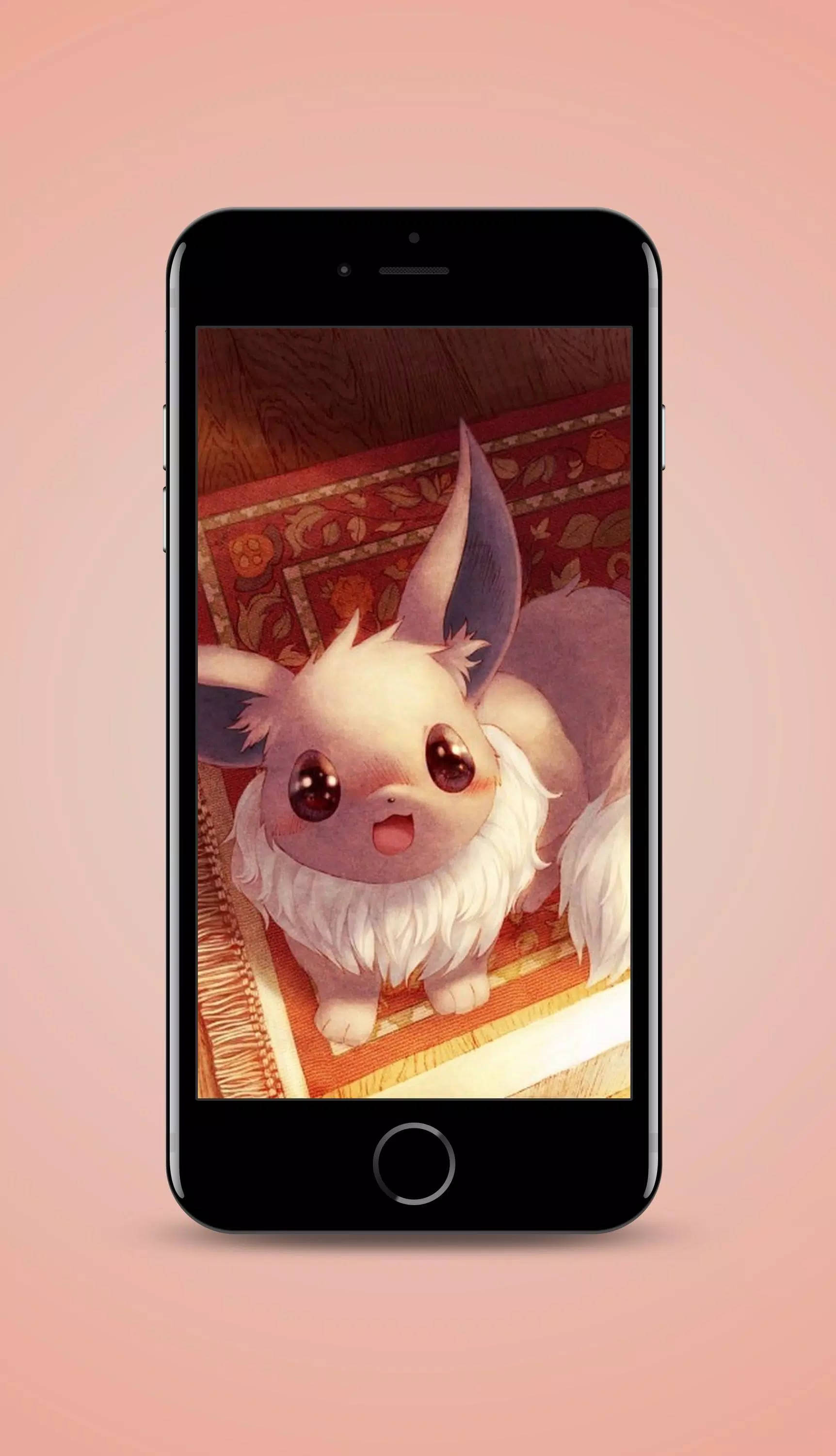 Eevee, anime-style, fluffy white fur, 2K Phone Wallpaper