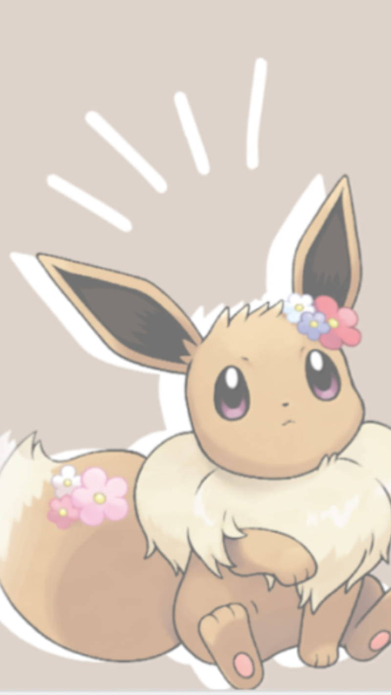 Eevee, pink and blue flowers, beige background, HD Phone Wallpaper