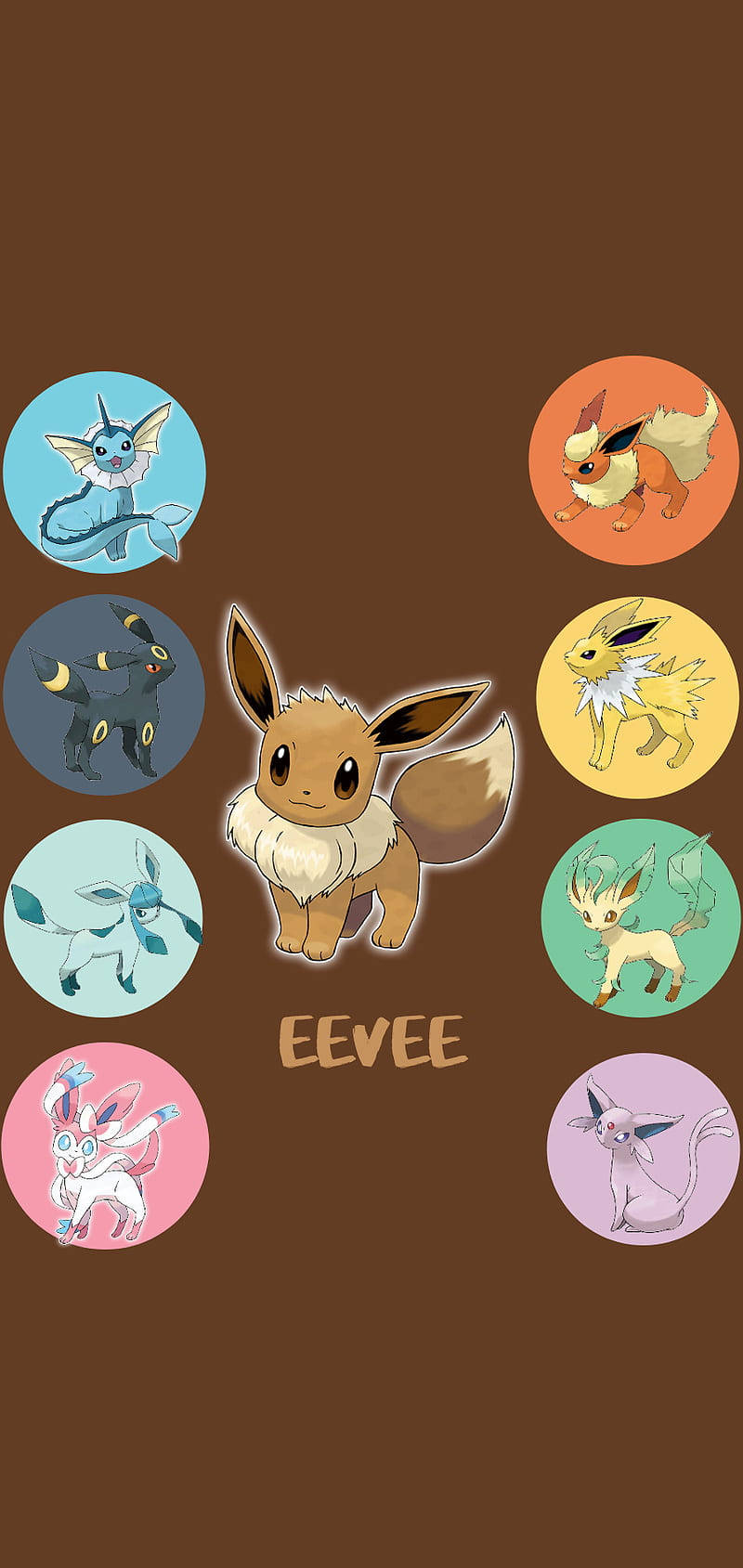Eevee, eight colorful evolved forms, circular frames, HD Phone Wallpaper