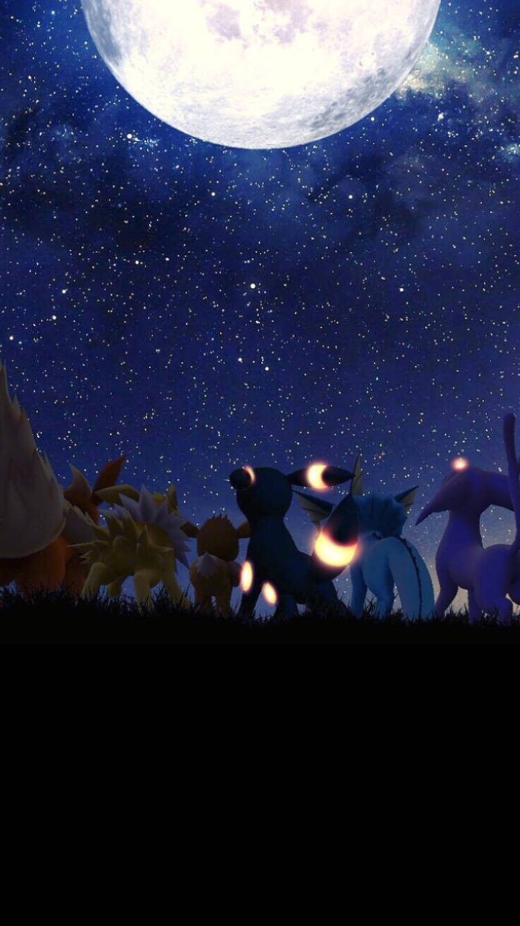Eevee, moon, starry night sky, HD Phone Wallpaper