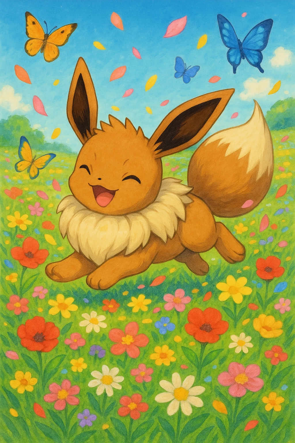 Eevee, orange fox-like creature, fluffy white collar, HD Phone Wallpaper