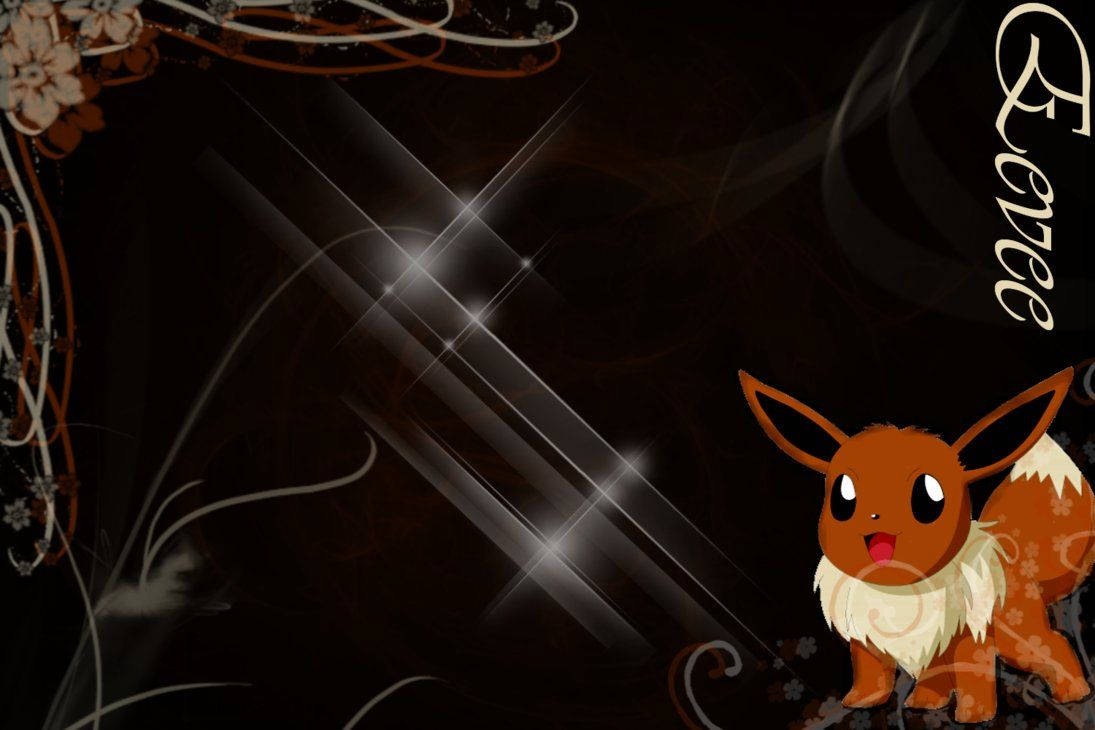 Eevee, dark sparkly desktop, glowing light streaks, SD Desktop Wallpaper