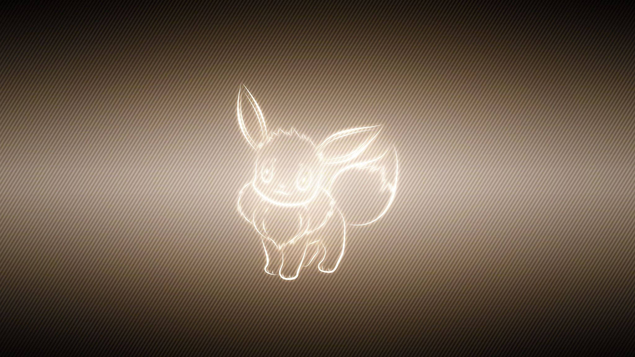 Eevee, glowing white outline, dark brown diagonal-striped background, Full HD Desktop Wallpaper
