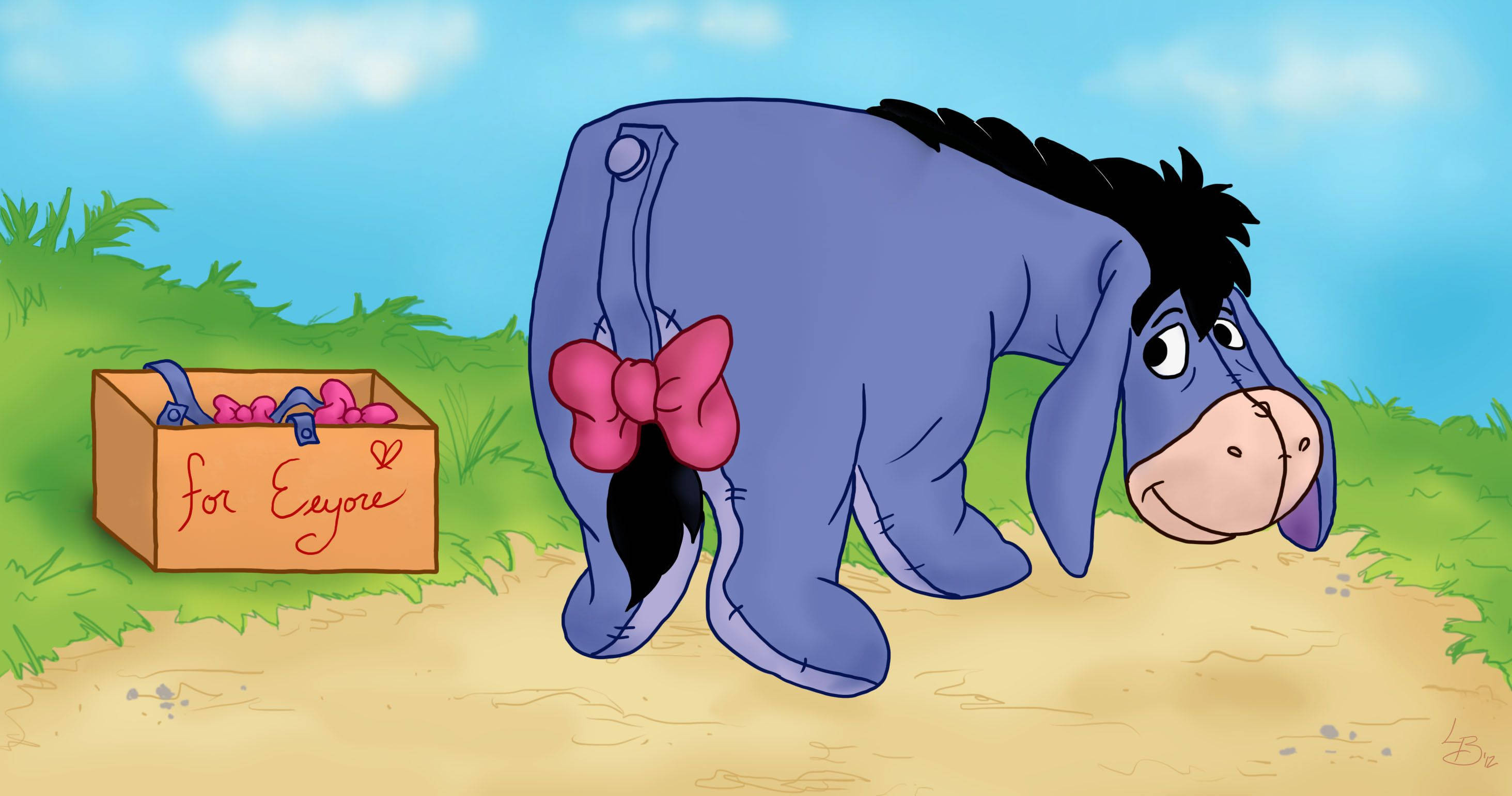 Eeyore, blue donkey, pink bow, 2K Desktop Wallpaper