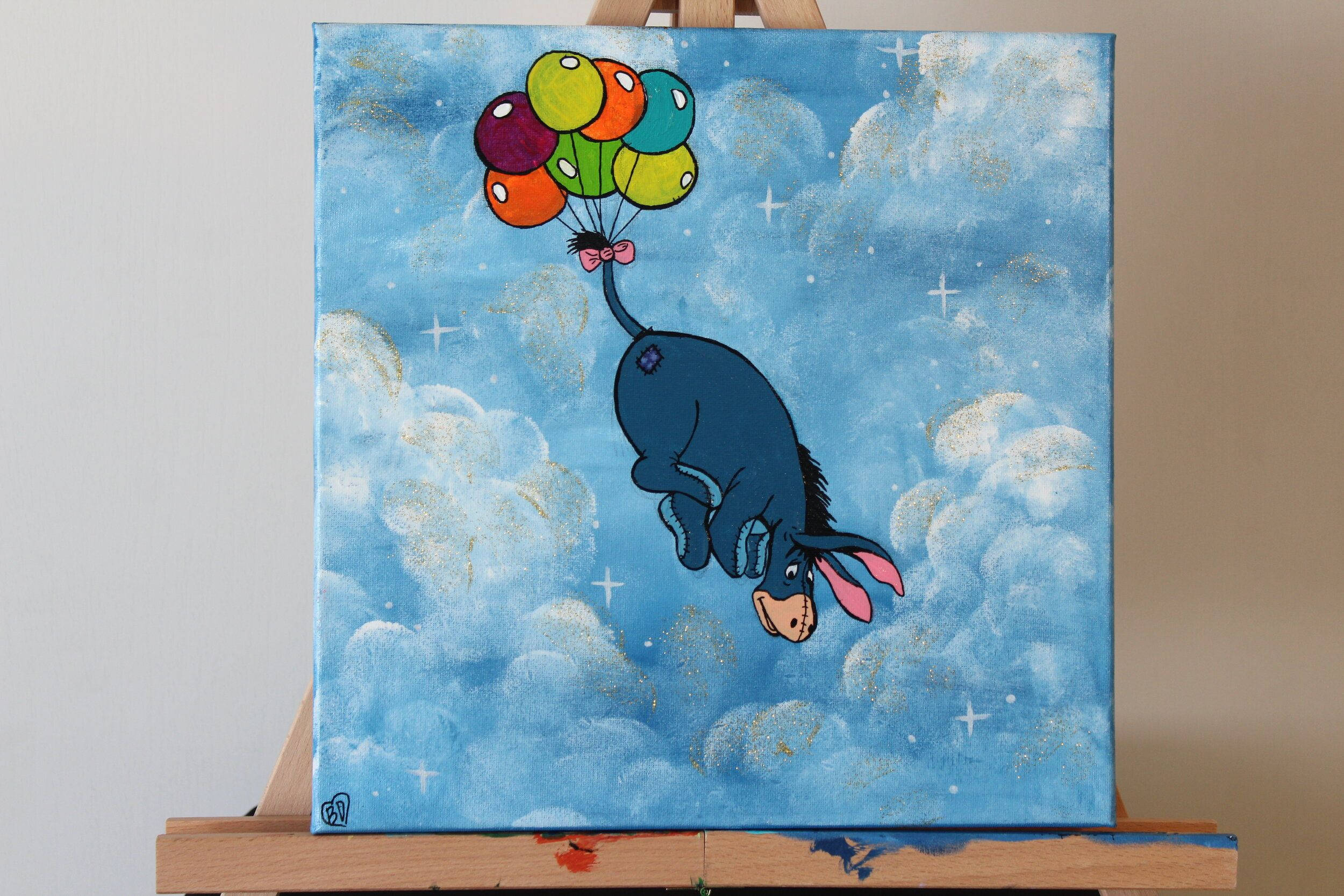 Eeyore, balloon, starry blue clouds, Full HD Desktop Wallpaper