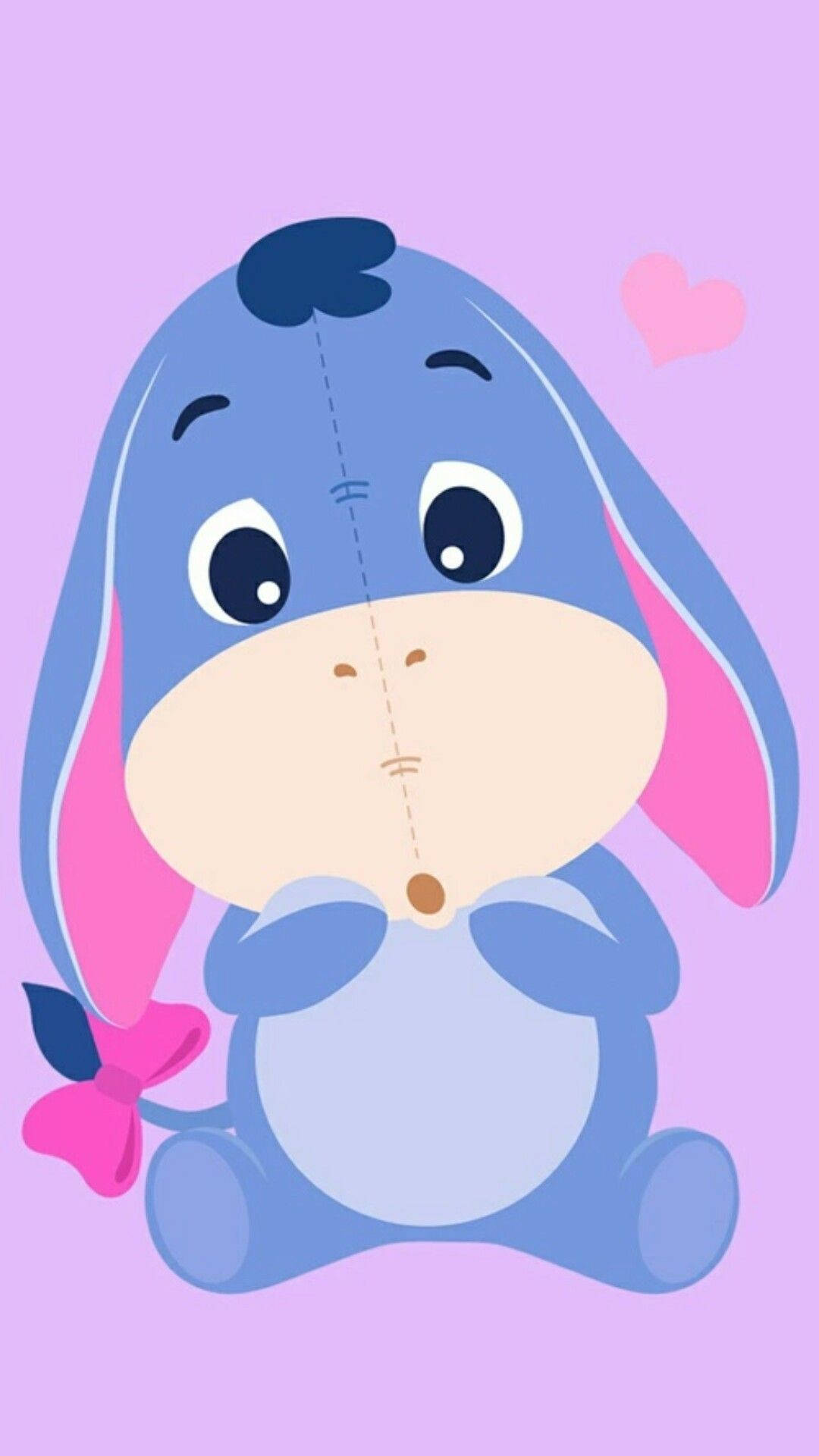 Cute Baby Eeyore, blue cartoon donkey, pink inner ears, Full HD Phone Wallpaper