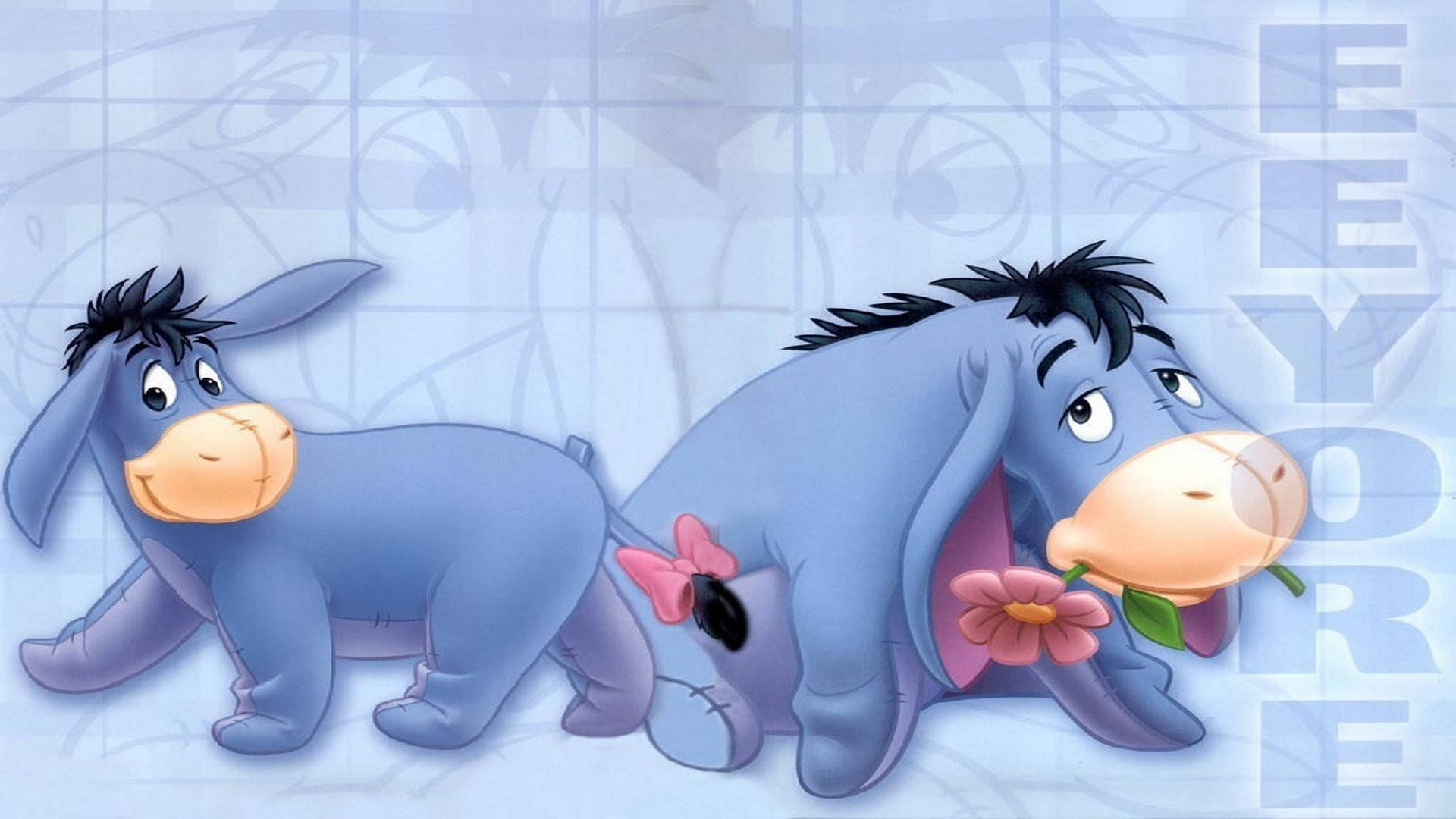 Eeyore, pink flower, bow, Full HD Desktop Wallpaper