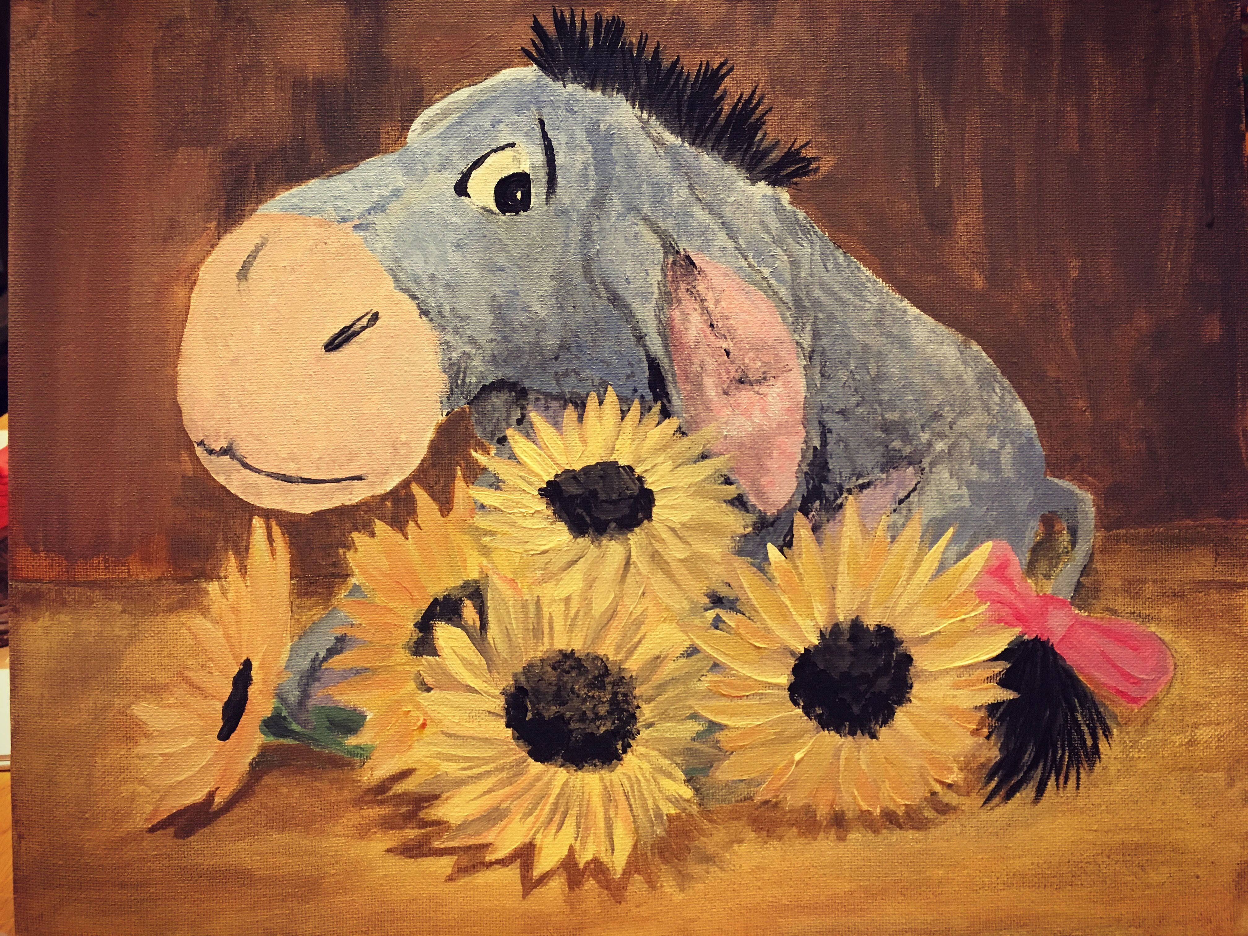 Eeyore, sunflowers, pink bow, 4K Desktop Wallpaper
