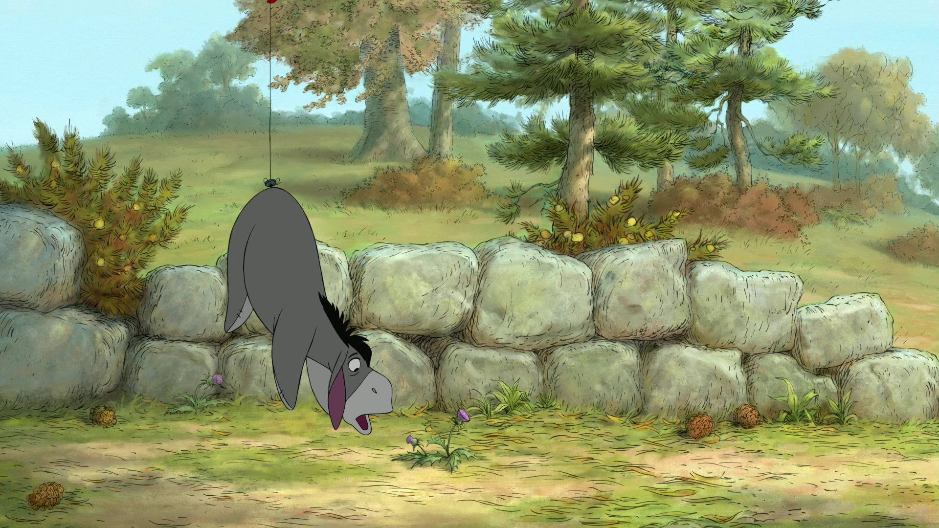 Eeyore, rope, stone wall, Full HD Desktop Wallpaper