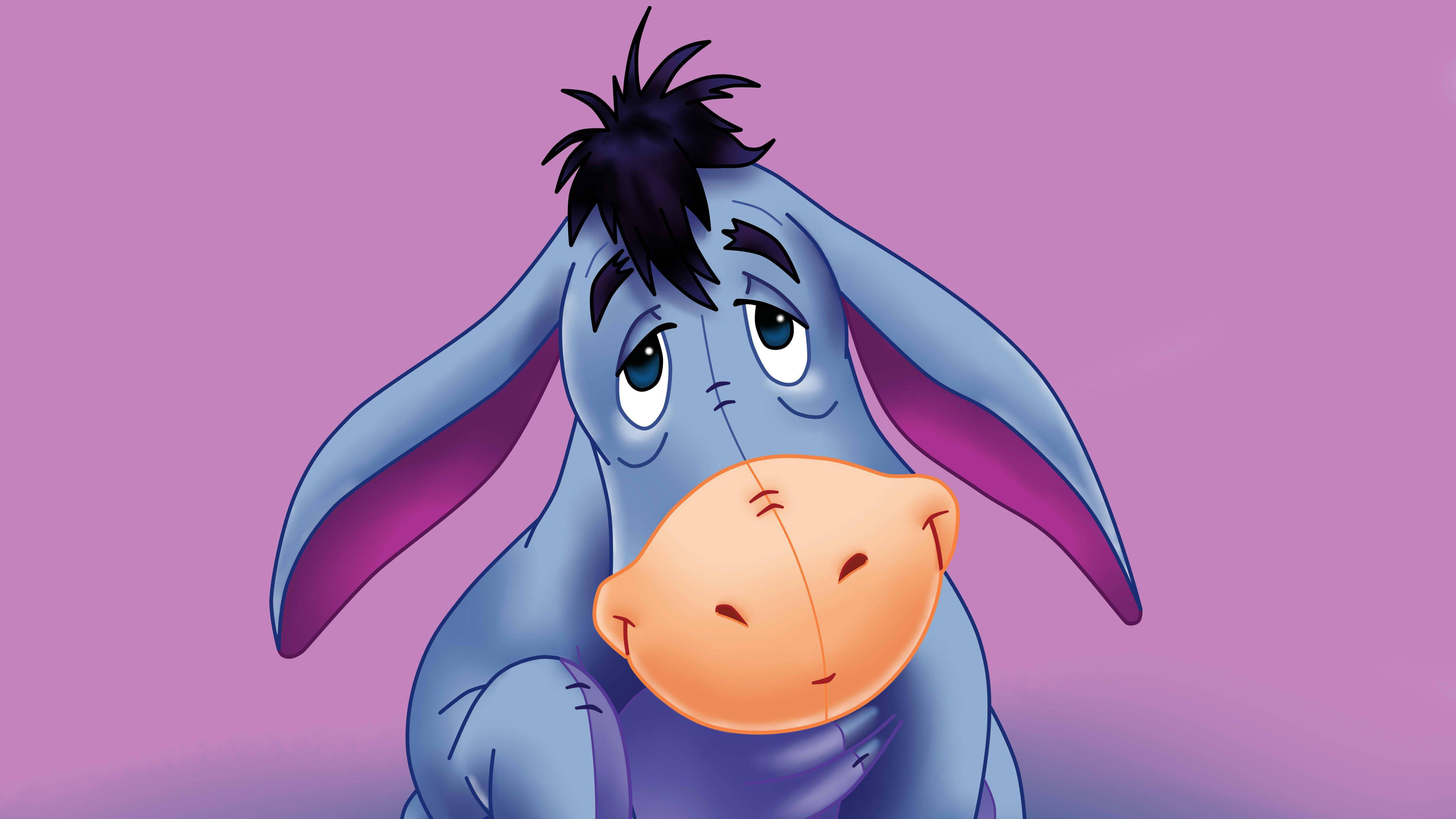 Eeyore, blue cartoon donkey, long ears, 4K Desktop Wallpaper