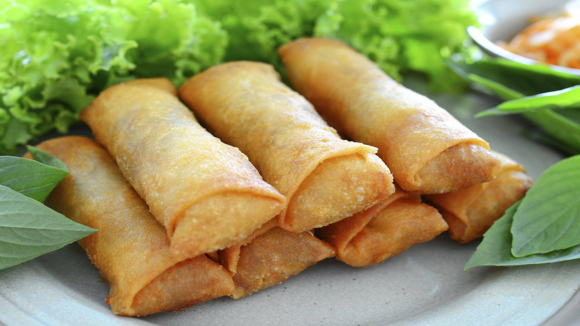 egg rolls, lettuce, basil, Full HD Desktop Wallpaper