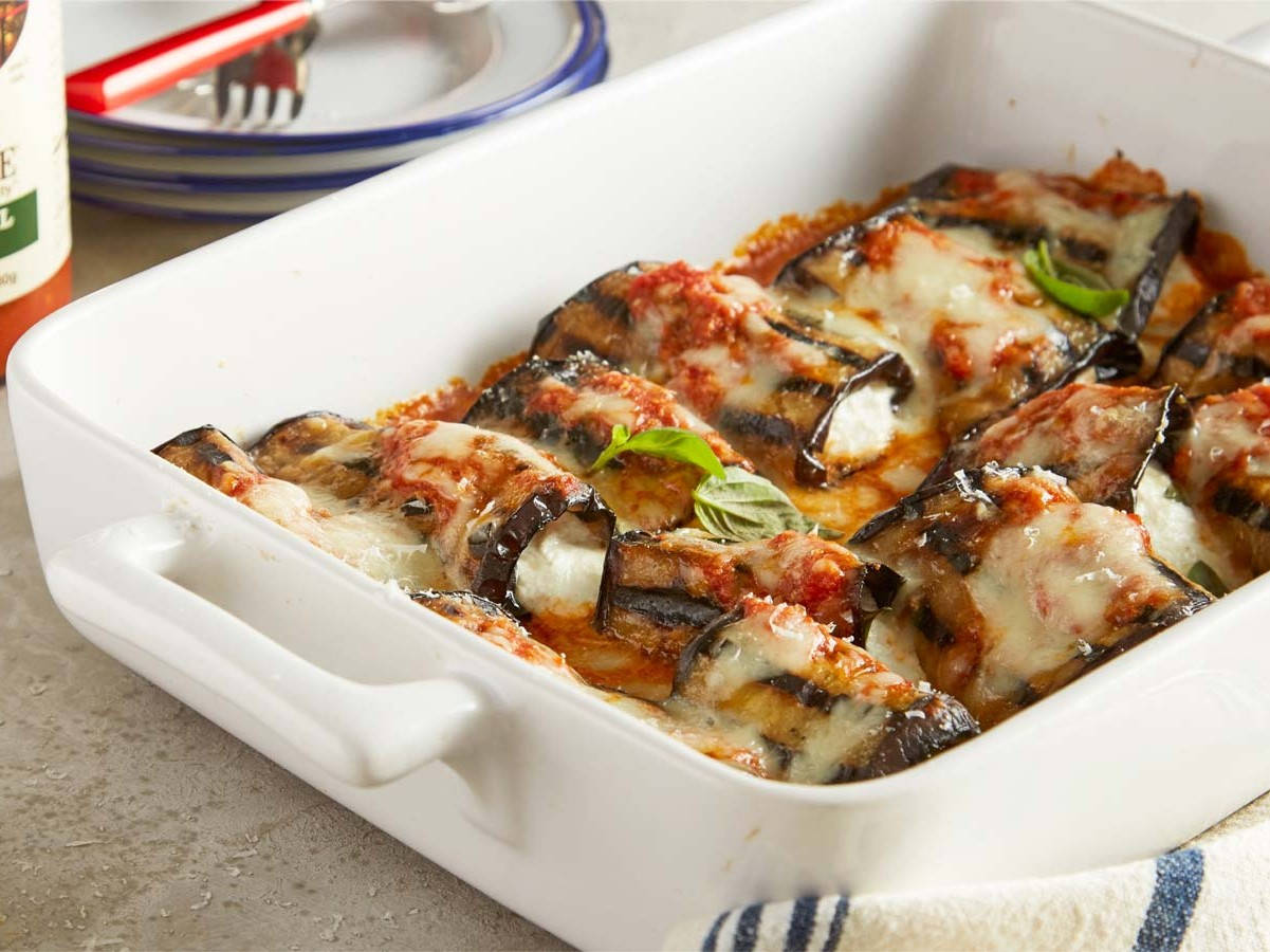 ricotta stuffed eggplant parmigiana casserole, eggplant, ricotta, SD Desktop Wallpaper