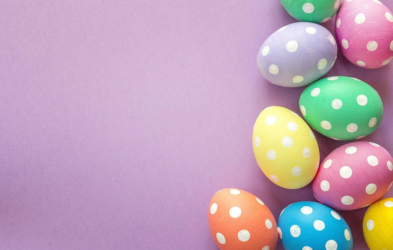 polka dotted Easter eggs, pastel hues, soft lavender background, HD Desktop Wallpaper