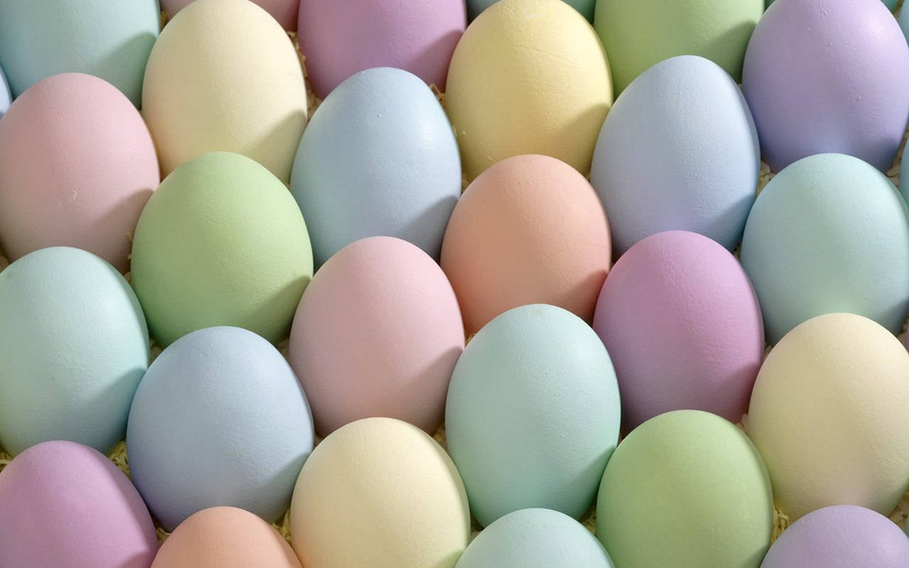 pastel colored easter eggs, straw, close-up, HD Desktop Wallpaper