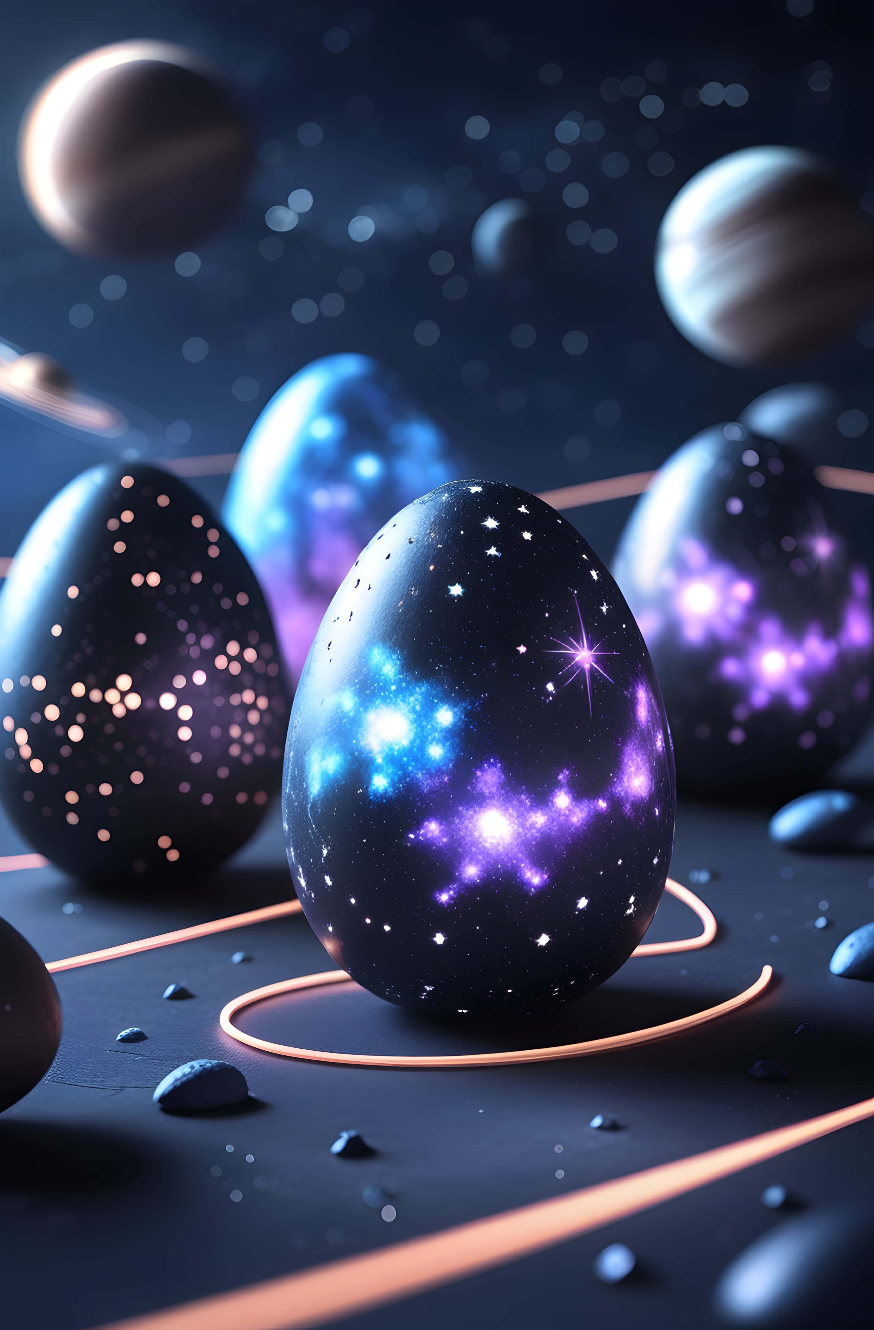 Nebula Starry Eggs, glossy cosmic eggs, swirling galaxies, 4K Phone Wallpaper