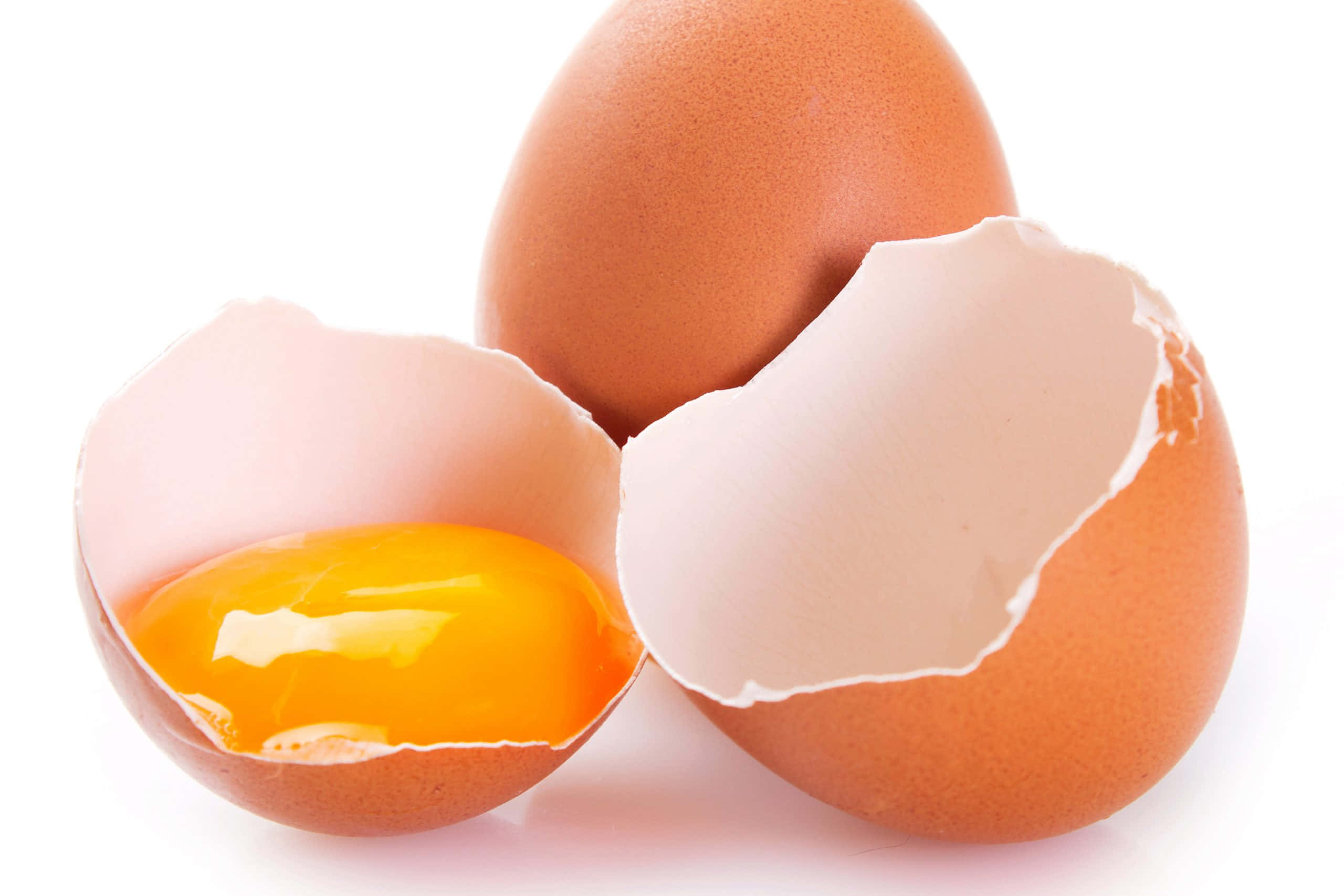 Eggshell, white background, cracked brown egg, 2K Desktop Wallpaper