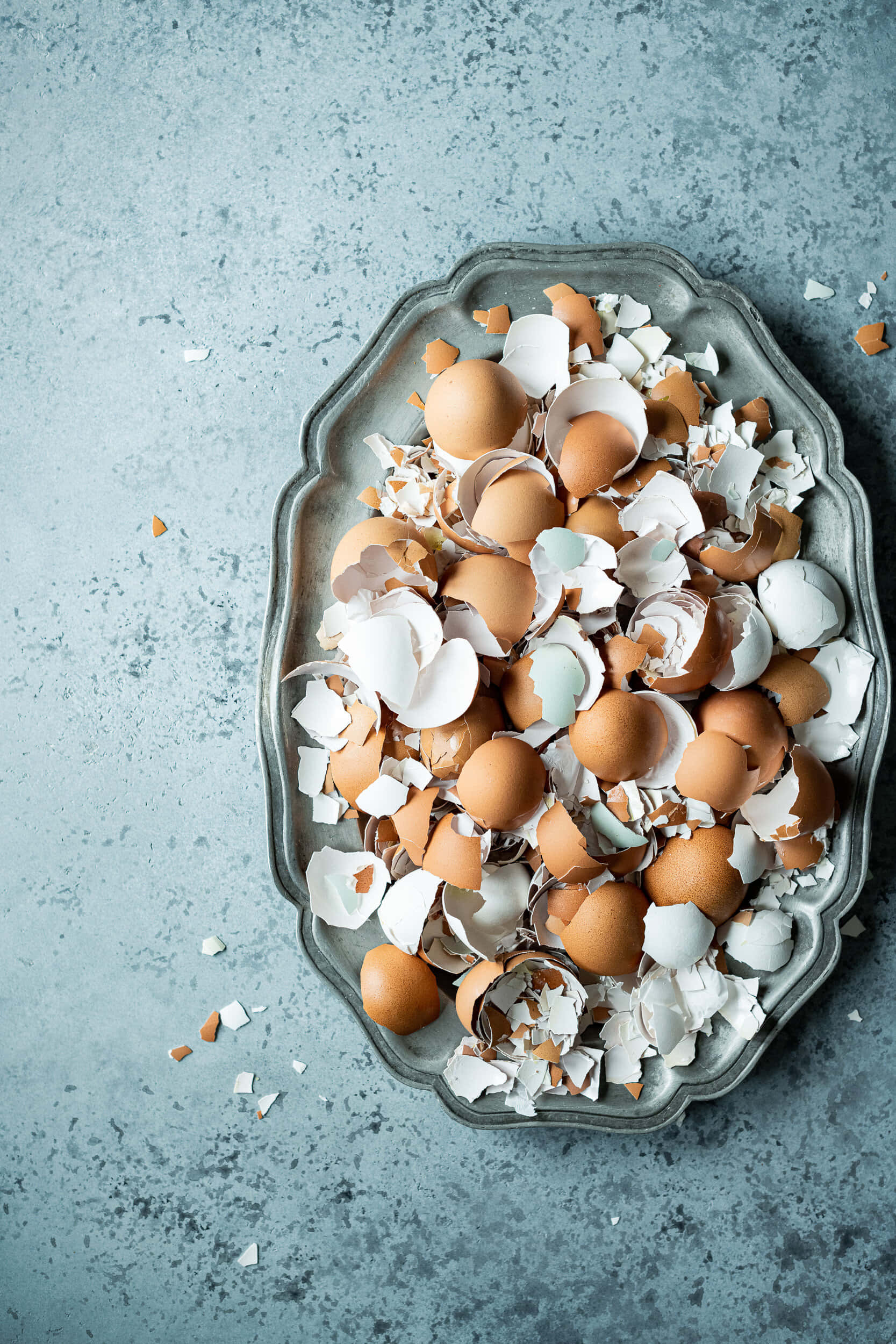Eggshell, silver tray, broken brown and white eggshells, Full HD Phone Wallpaper
