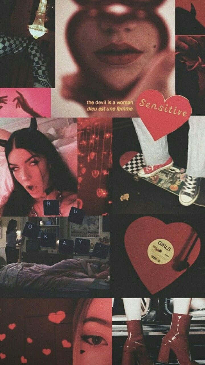 Pink E-Girl Aesthetic, red hearts, devil-themed imagery, HD Phone Wallpaper