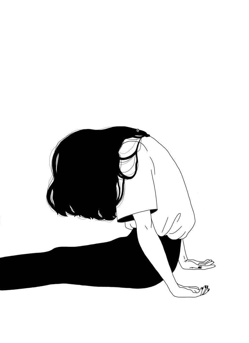 egirl aesthetic, minimalist line-art illustration, crouched pose, SD Phone Wallpaper