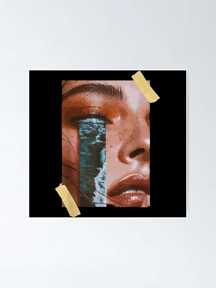 Egirl Aesthetic, surreal digital-art portrait, woman's eye replaced by crashing ocean waves, SD Phone Wallpaper