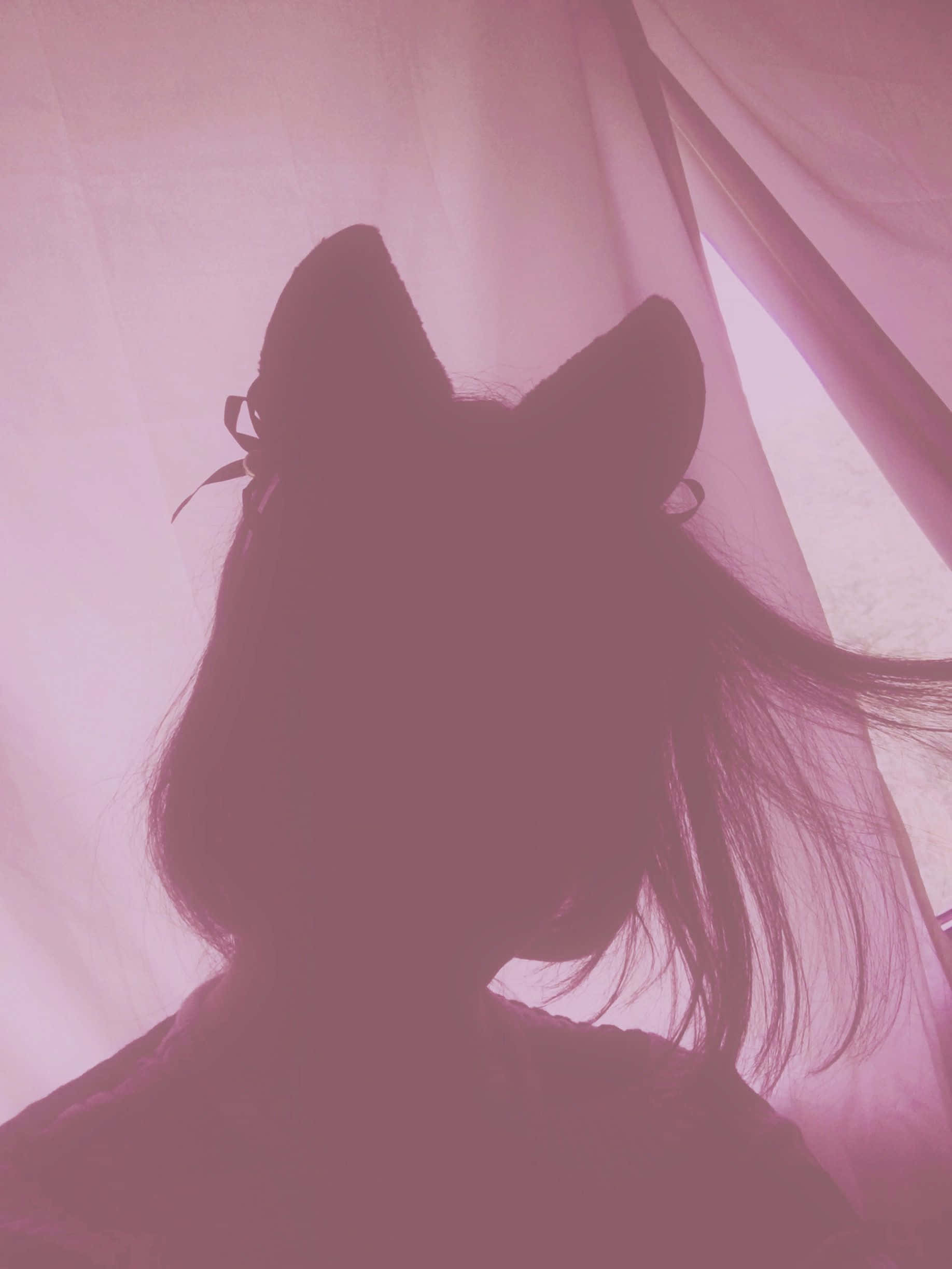 cat ears, flowing hair, soft pink curtains, Full HD Phone Wallpaper