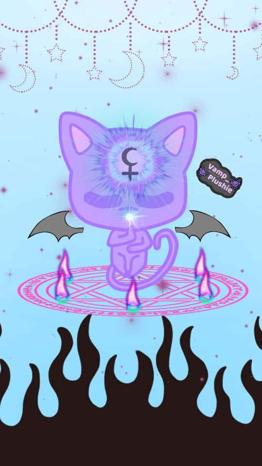 purple cartoon cat, bat wings, glowing eye, SD Phone Wallpaper