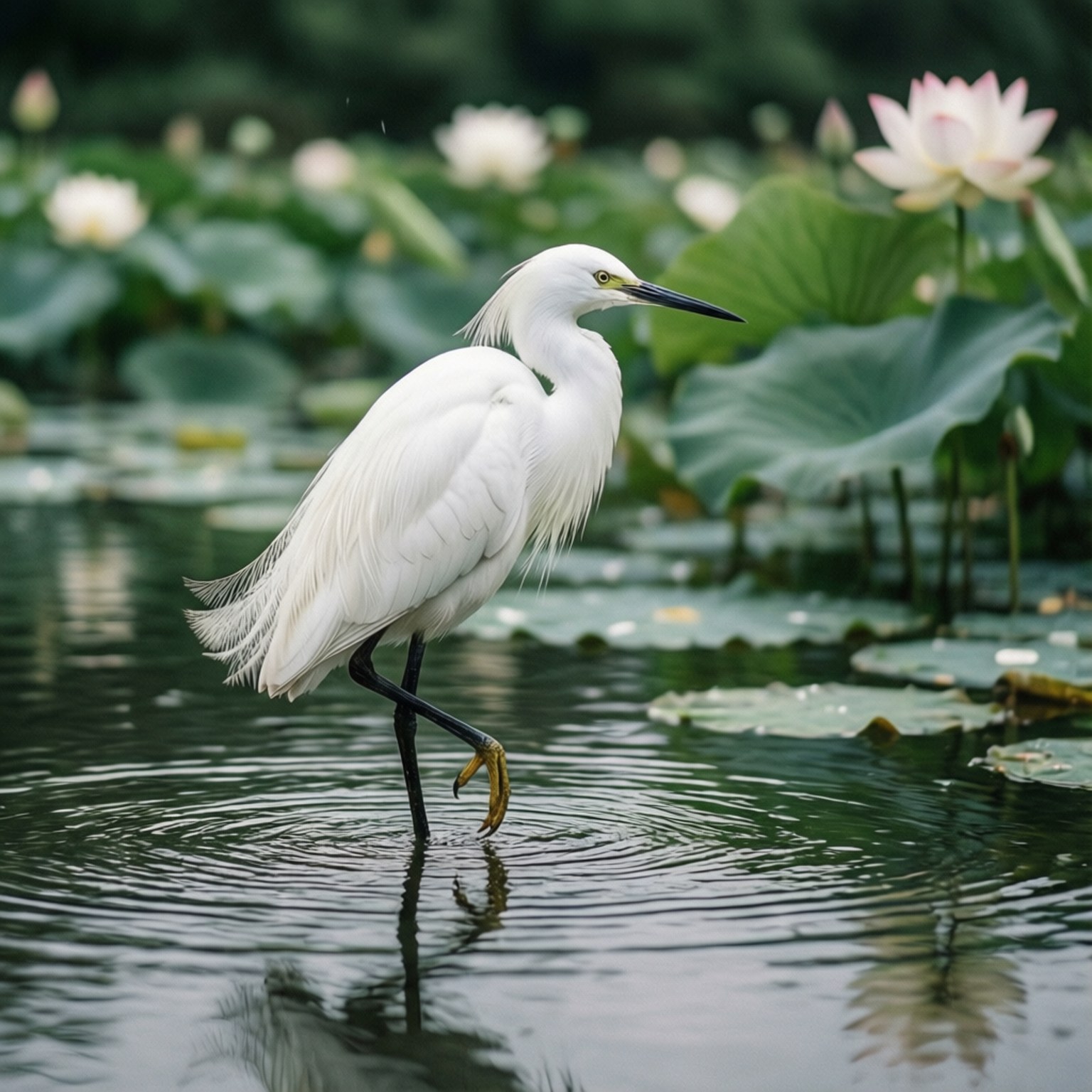 minimalist pond egret, egret, monochrome pond, HD Desktop Wallpaper