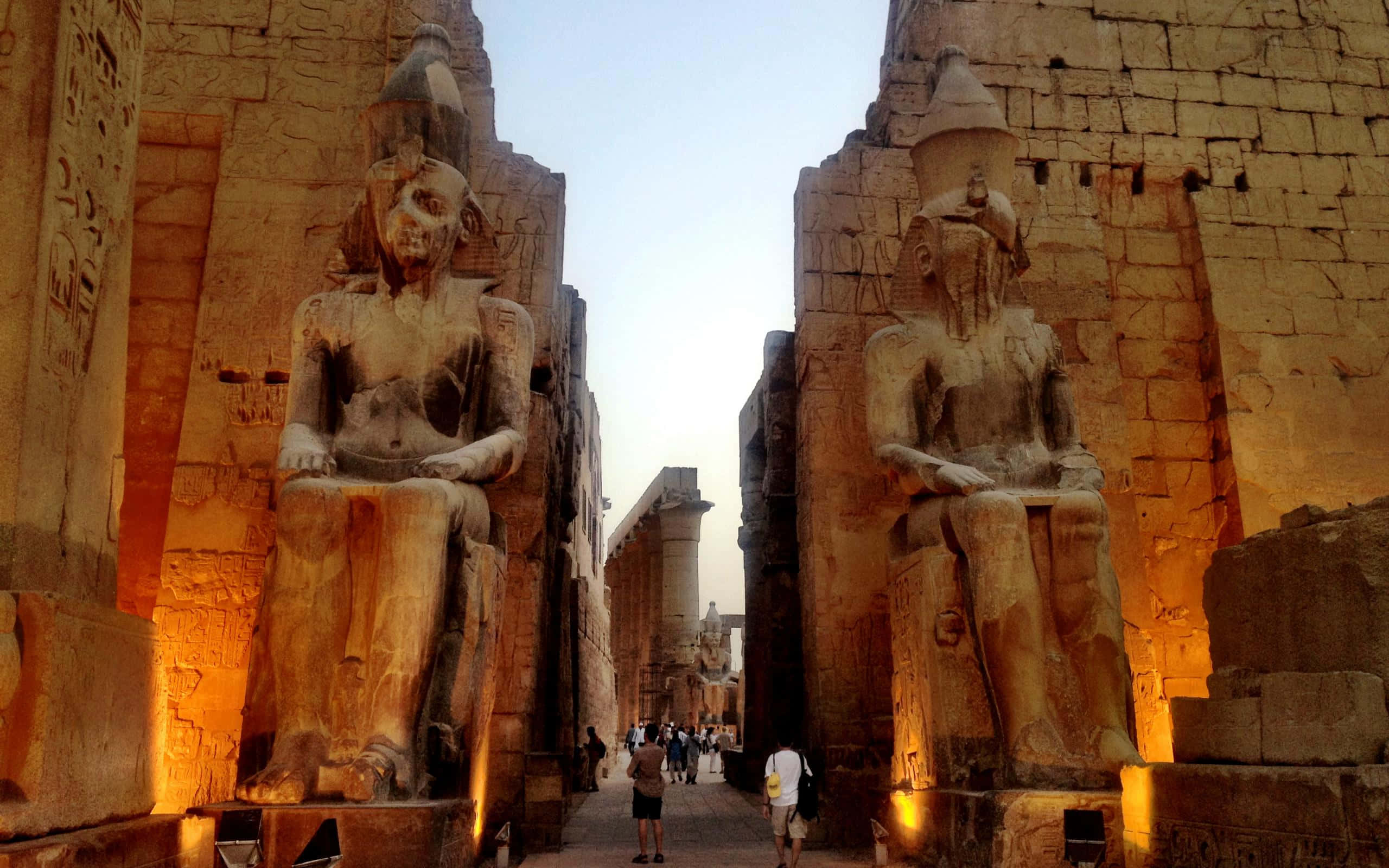 temple, city of luxor, colossal seated pharaoh statues, 2K Desktop Wallpaper