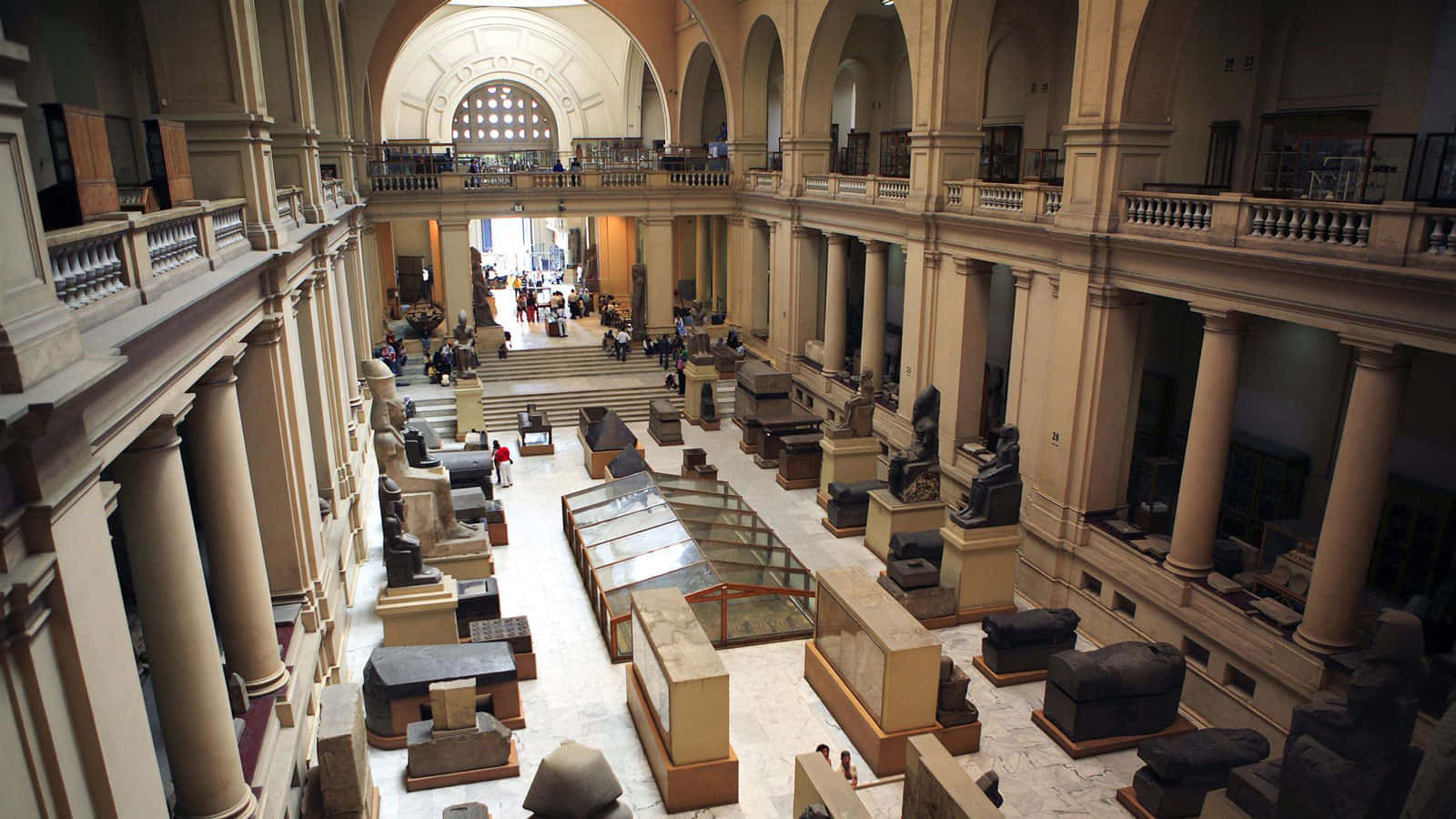 Egyptian Museum, grand museum hall, towering columns, HD Desktop Wallpaper