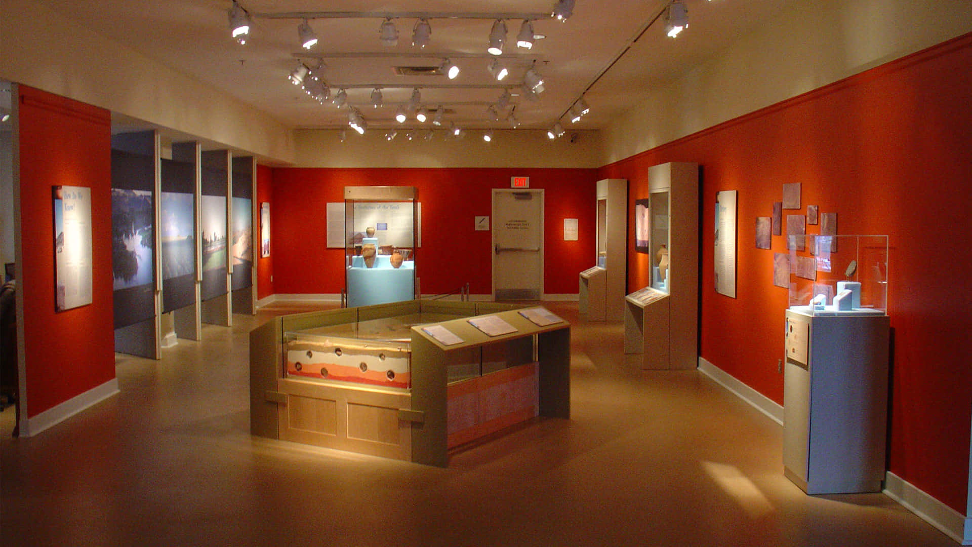 Egyptian Museum, red walls, wooden display cases, Full HD Desktop Wallpaper