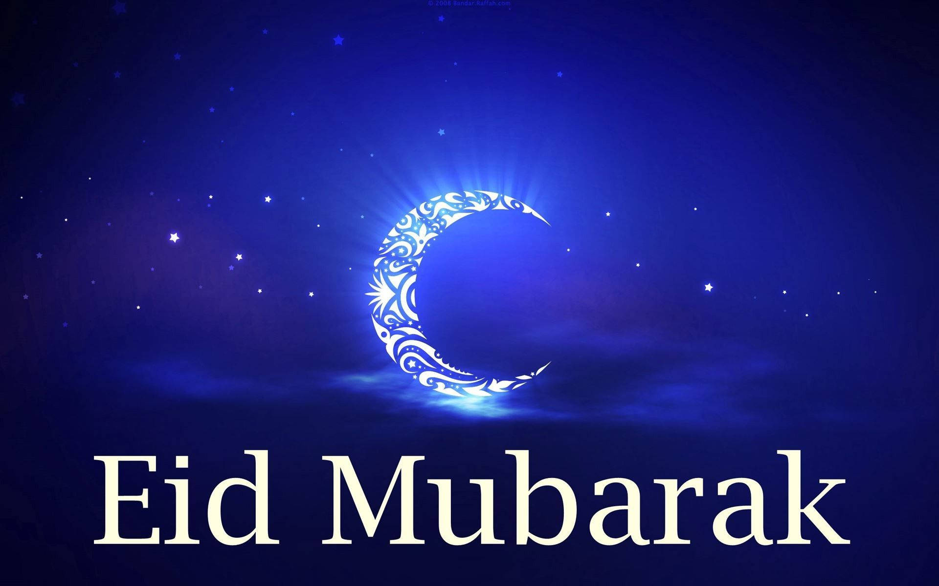 crescent moon, white patterns, deep blue starry night sky, Full HD Desktop Wallpaper
