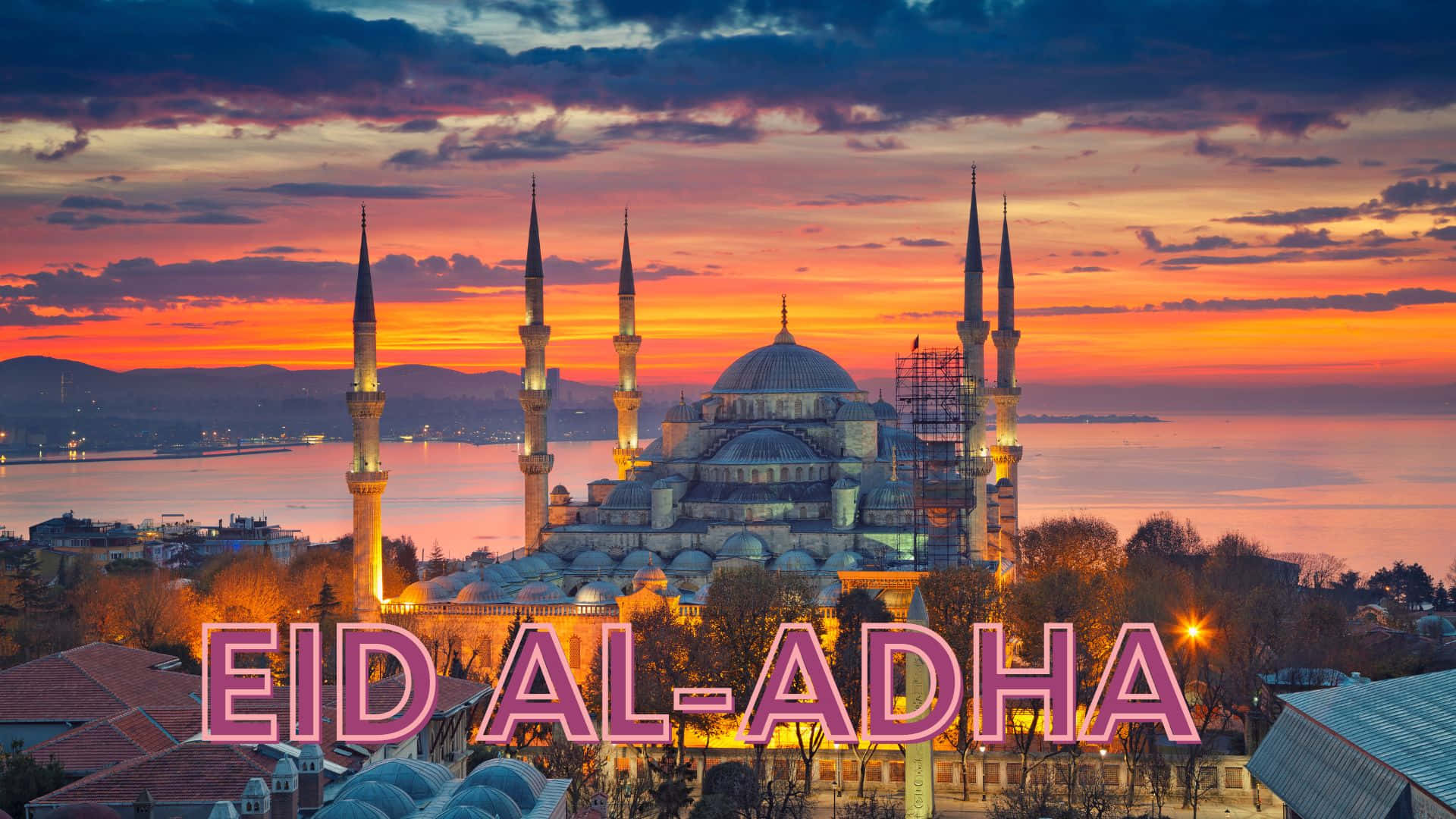 Eid Al Adha, traditional lanterns, crescent moon, Full HD Desktop Wallpaper
