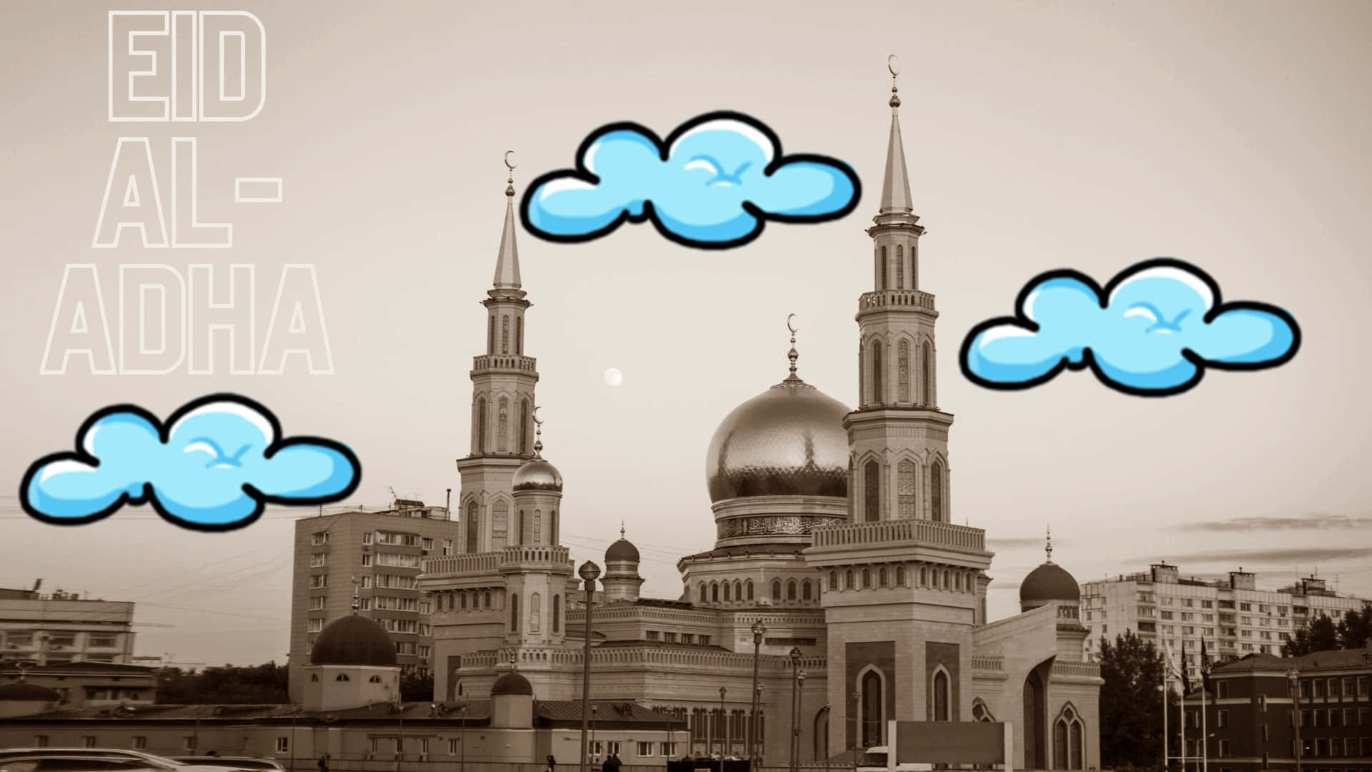 Eid al-Adha, grand mosque, golden dome, Full HD Desktop Wallpaper