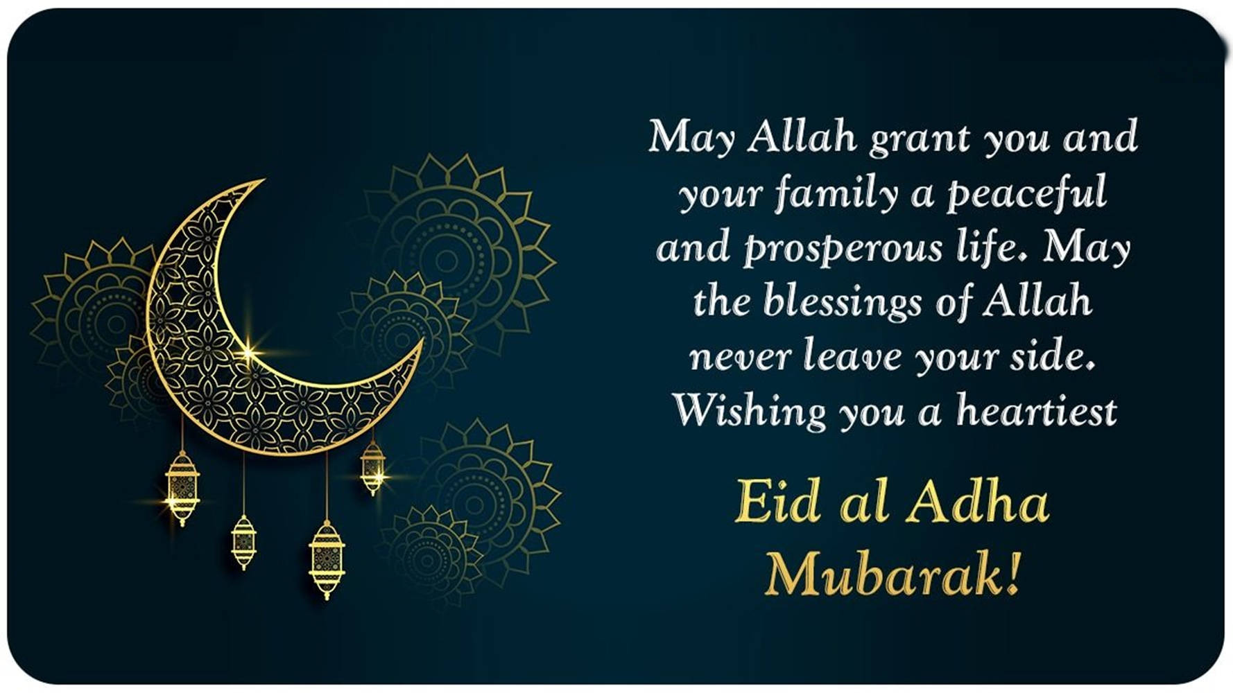 Eid al Adha, golden crescent moon, lanterns, HD Desktop Wallpaper