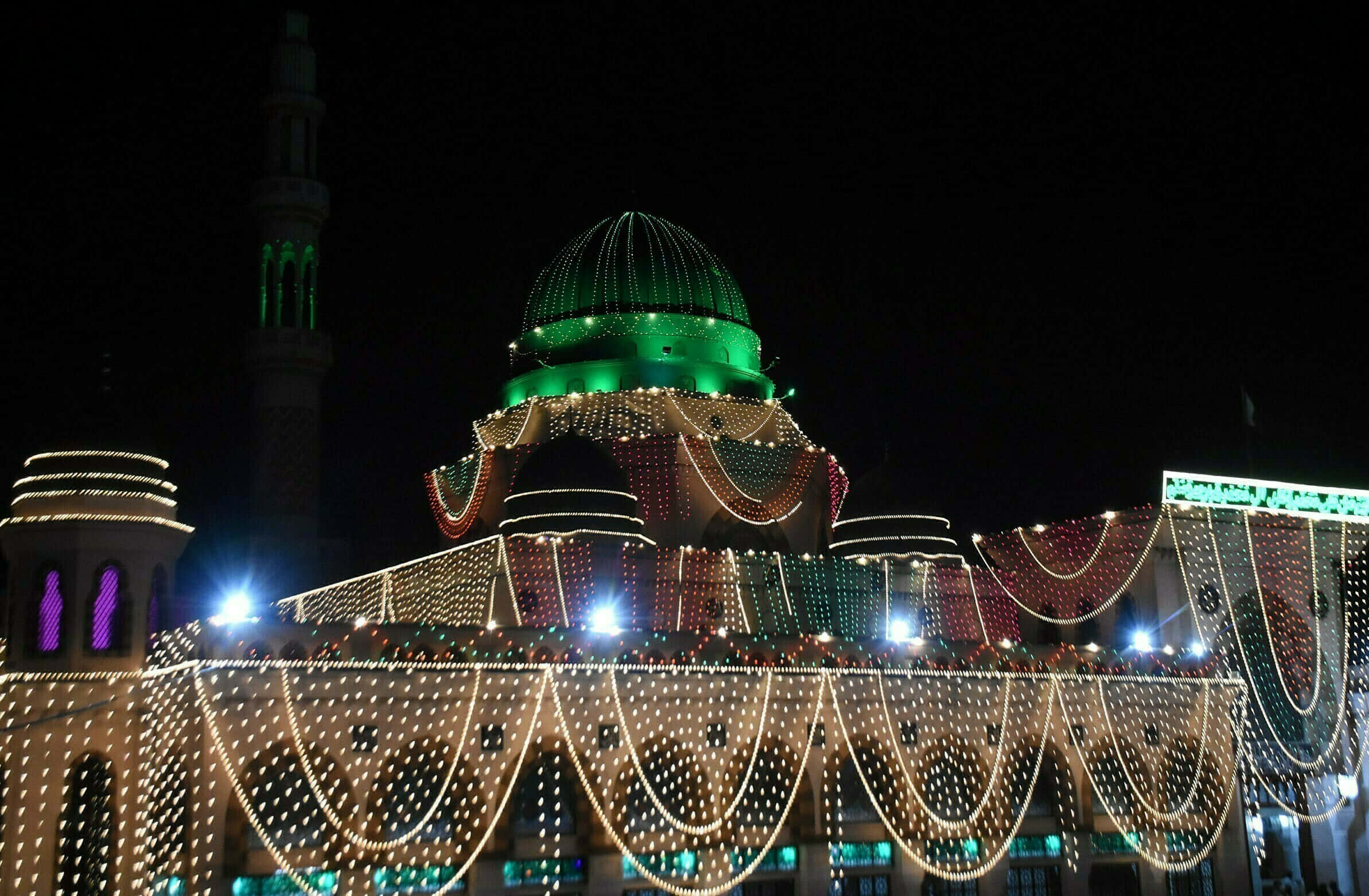 Eid Milad-un-Nabi, grand mosque, warm white lights, Full HD Desktop Wallpaper