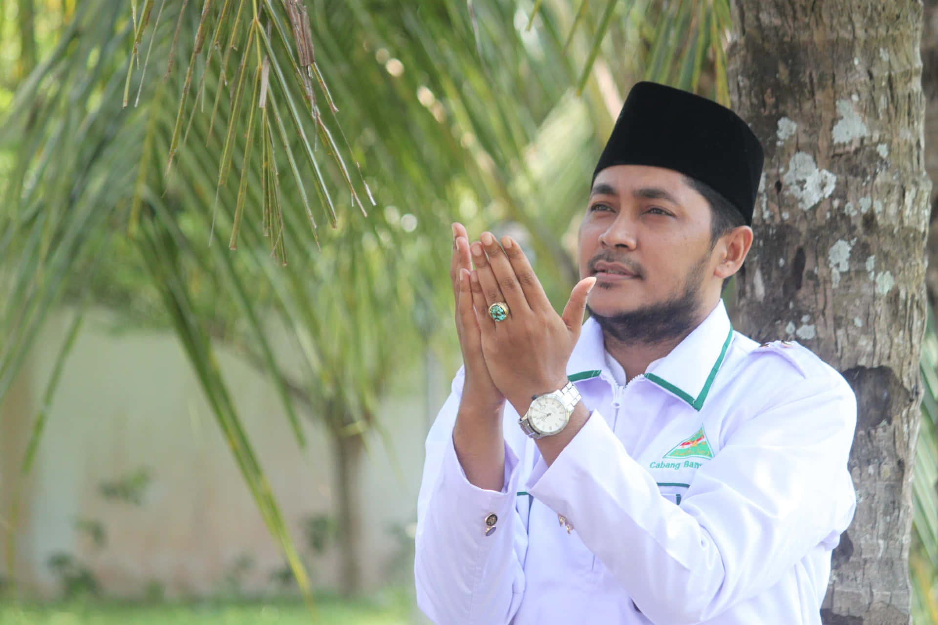 Eid Milad-un-Nabi, vibrant green decor, white uniform, Full HD Desktop Wallpaper