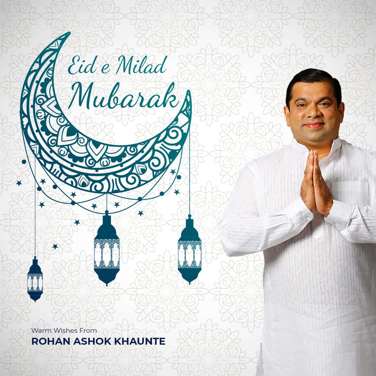 Eid Milad-un-nabi, teal crescent moon, hanging lanterns, SD Desktop Wallpaper