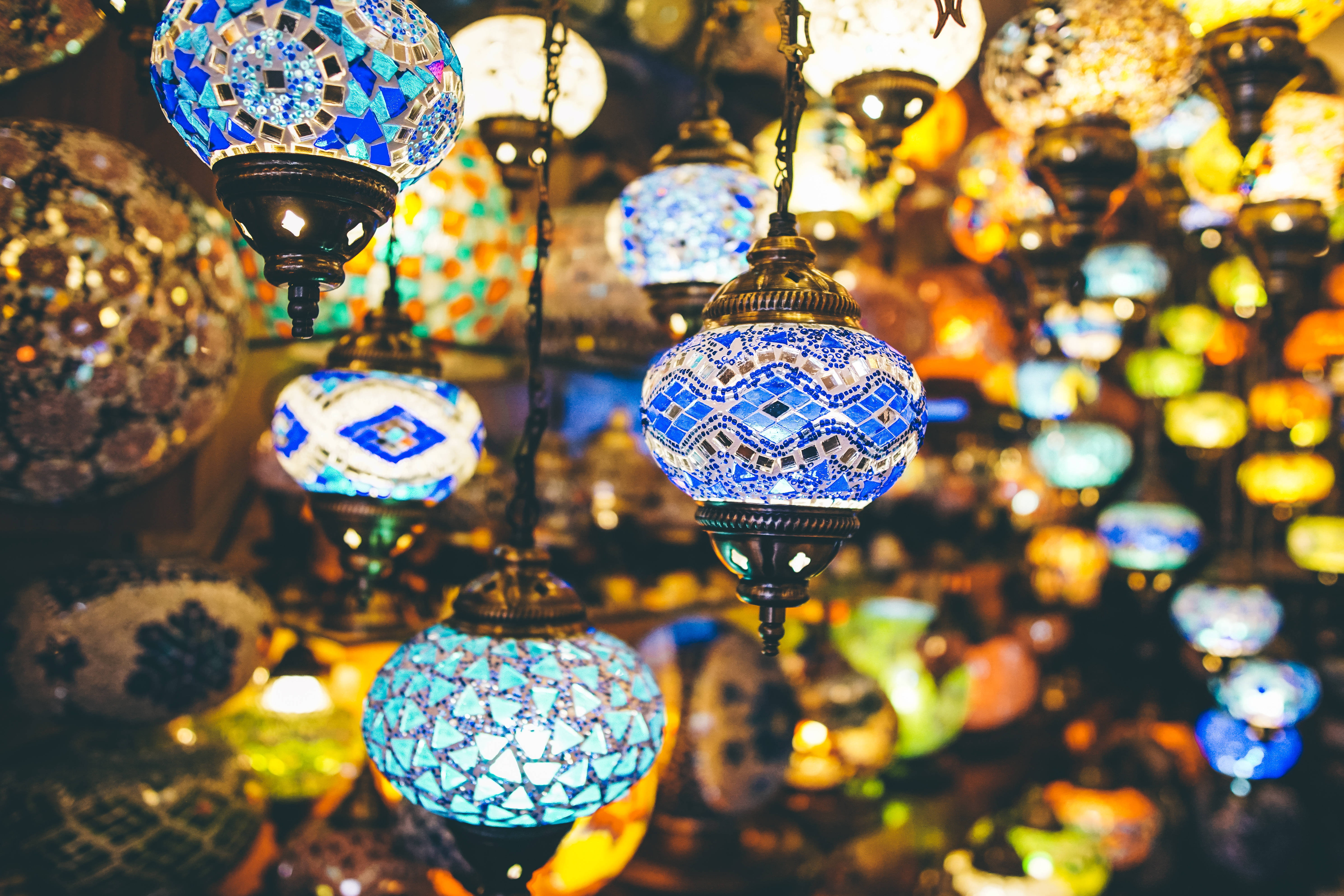 Eid Mubarak, colorful feast of happiness, vibrant mosaic lamps, 5K Desktop Wallpaper