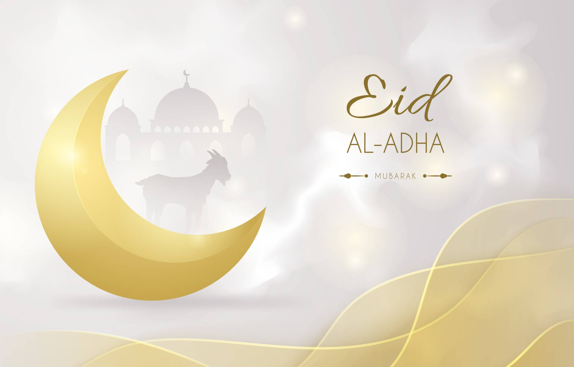 Eid Mubarak, golden crescent moon, goat silhouette, Full HD Desktop Wallpaper