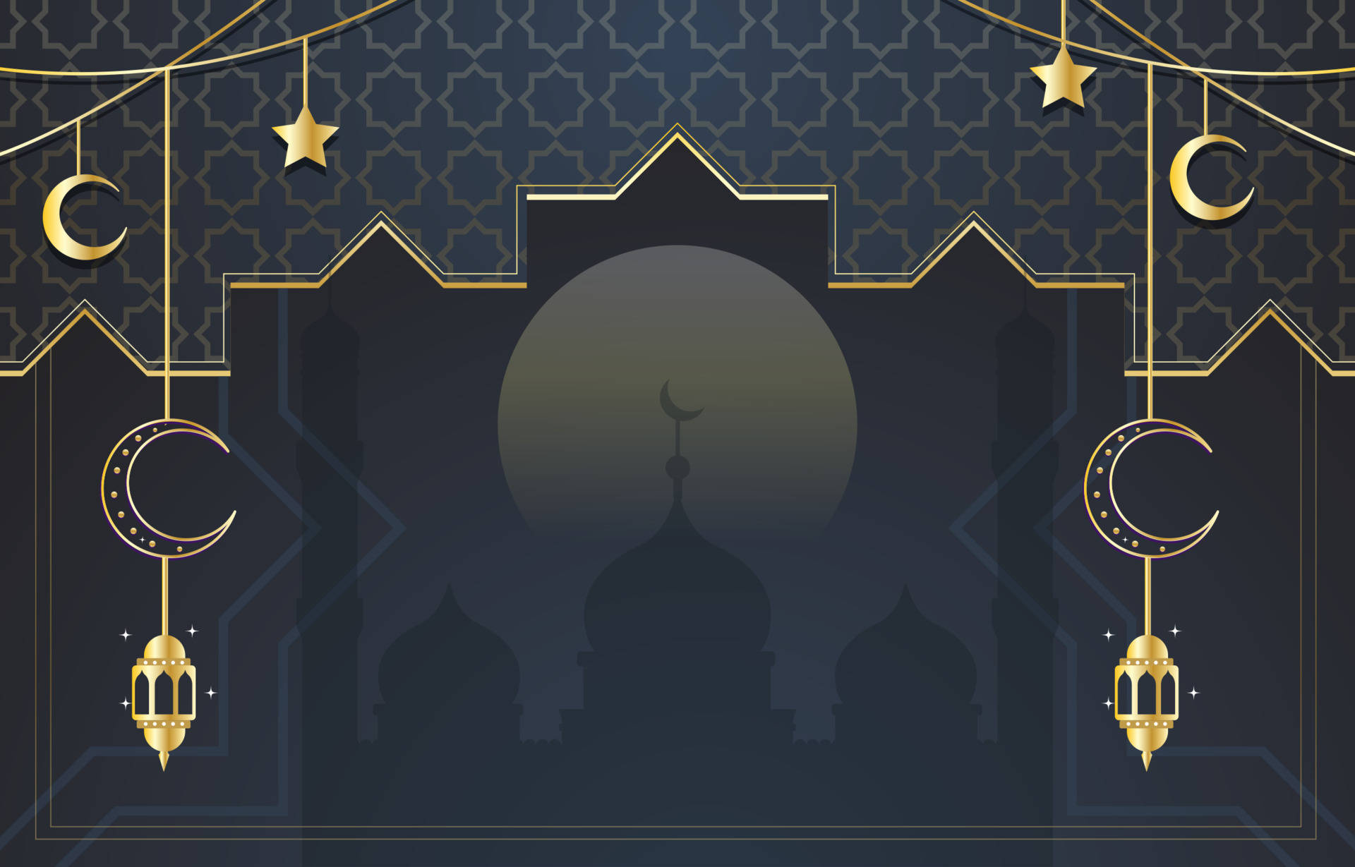 Eid Mubarak, golden crescent moons, stars, Full HD Desktop Wallpaper