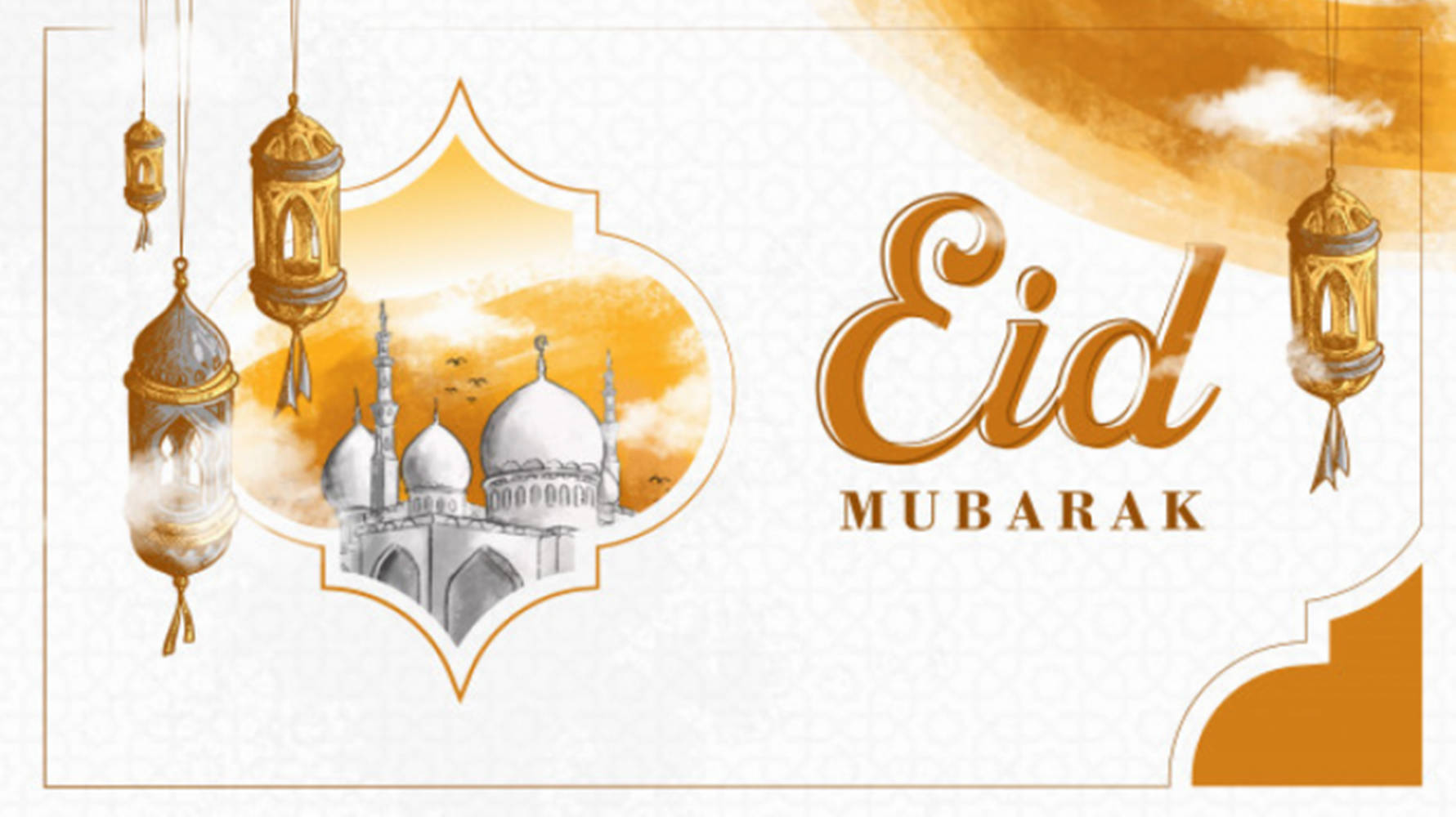 Eid Ul Adha Mubarak, golden lanterns, mosque illustration, HD Desktop Wallpaper